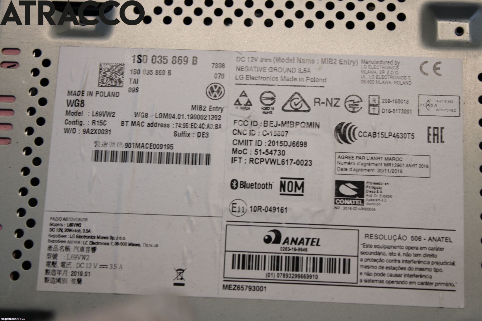 Volkswagen VW UP! / E-UP! Stereo Radio