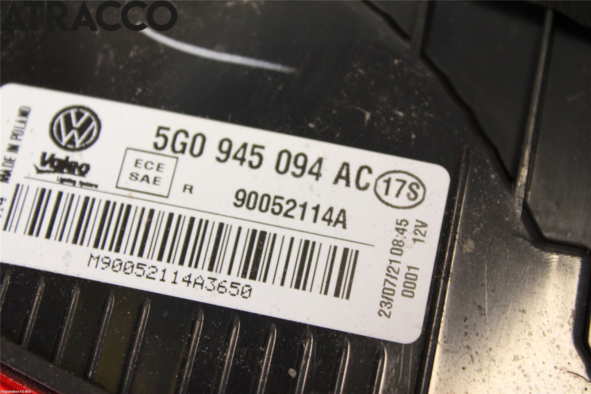 Volkswagen VW GOLF / E-GOLF VII 13-20 Baklykt Høyre  På Luke(Indre)