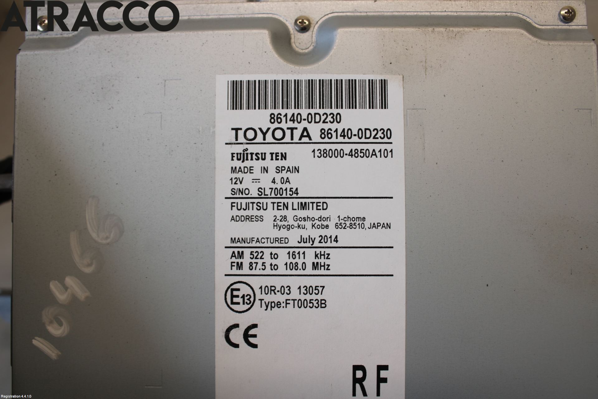 Toyota YARIS XP130 12-14 Stereo Radio