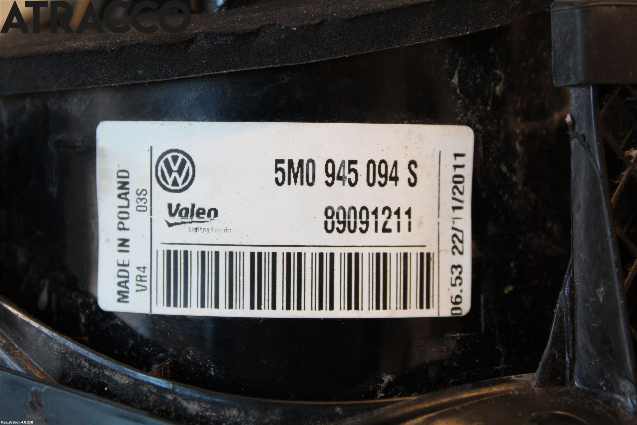Volkswagen VW GOLF PLUS/CROSS GOLF 04-14 Baklykt Høyre  På Luke(Indre)