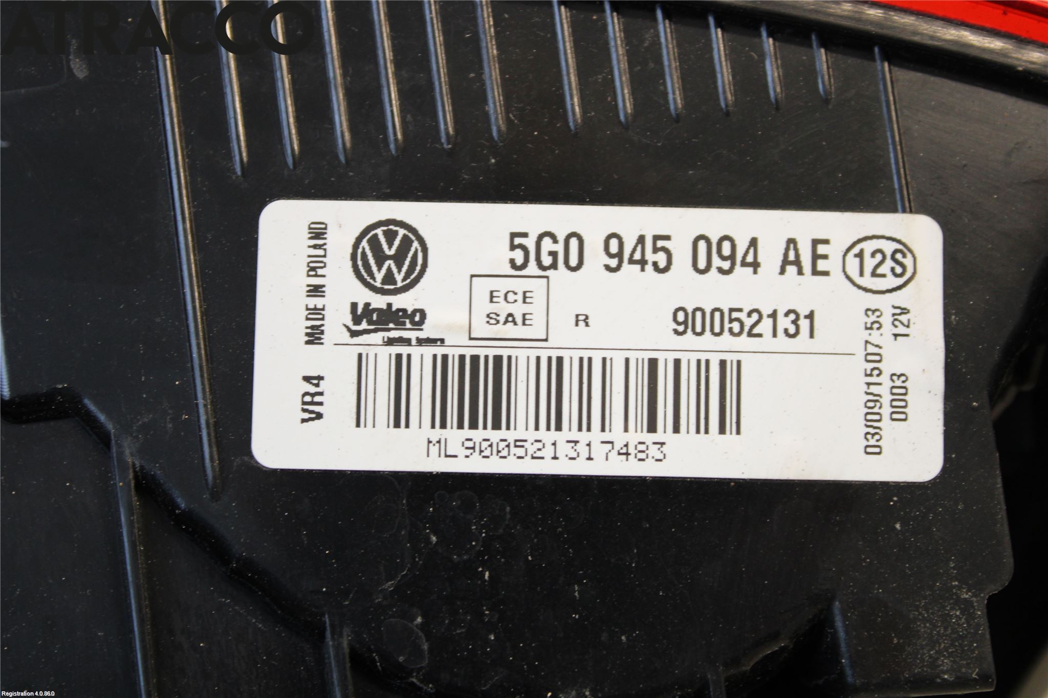 Volkswagen VW GOLF / E-GOLF VII 13-20 Baklykt Høyre  På Luke(Indre)