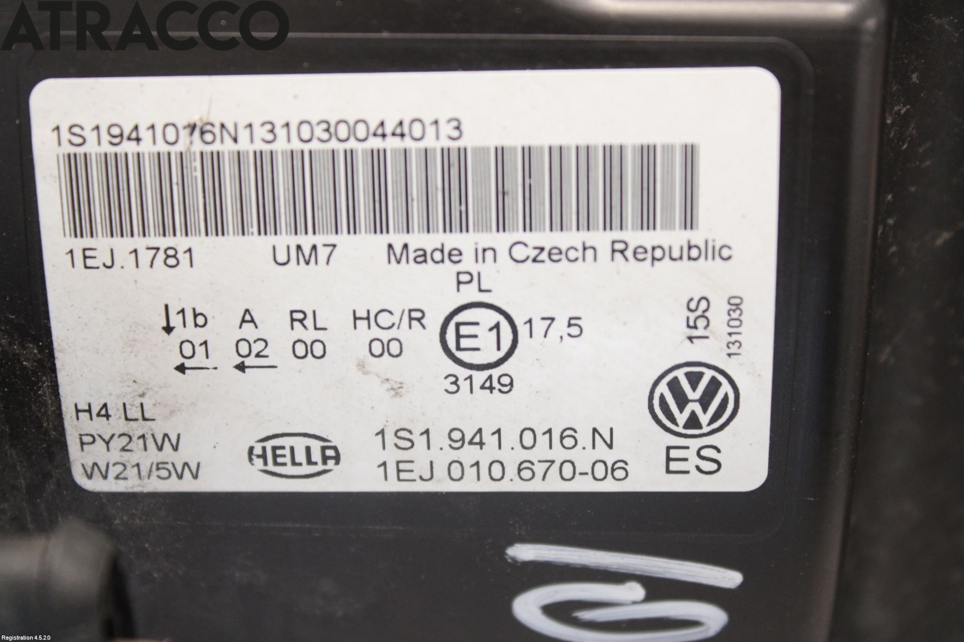 Volkswagen VW UP! / E-UP! Frontlykt Høyre