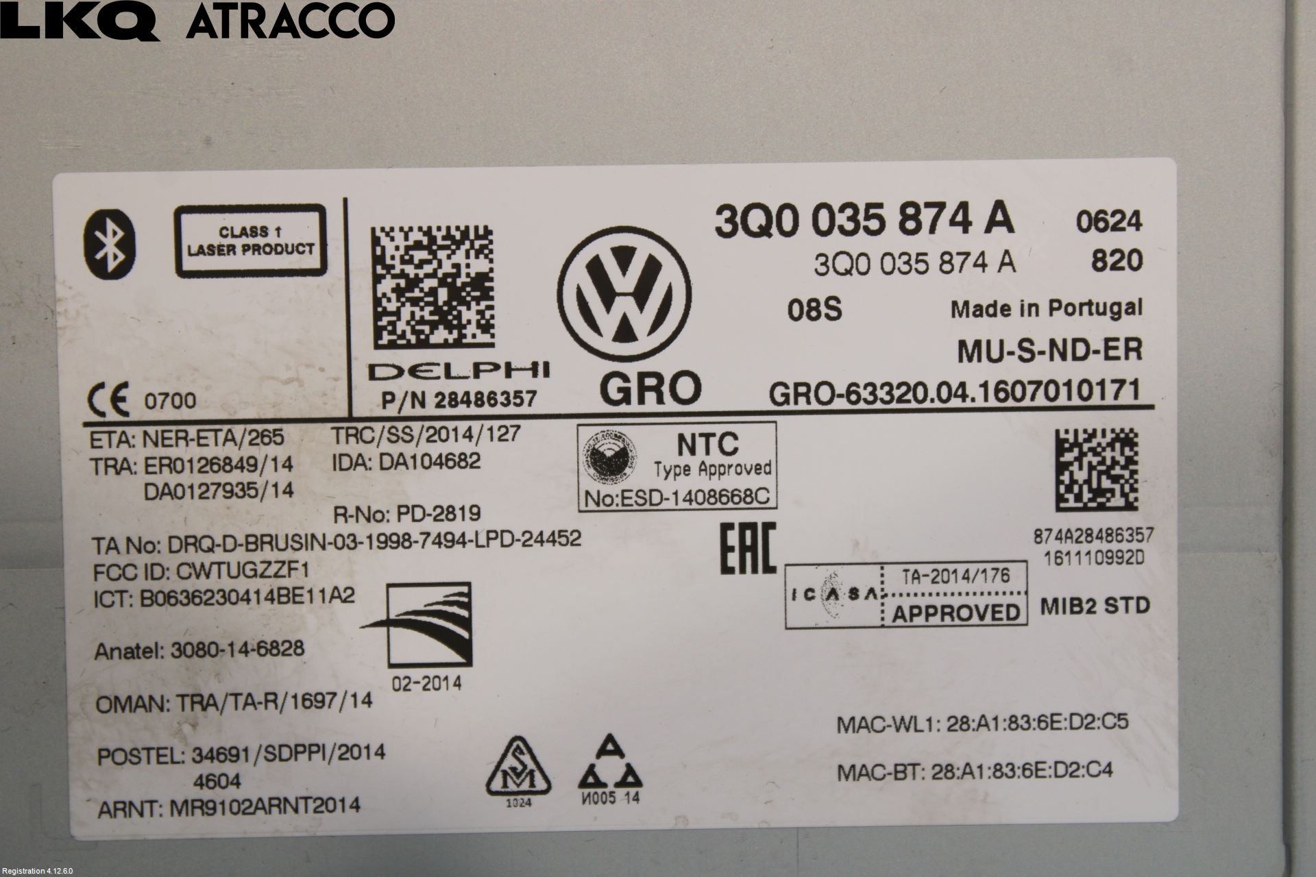 Volkswagen VW GOLF / E-GOLF VII 13-20 Stereo Radio Med Cd