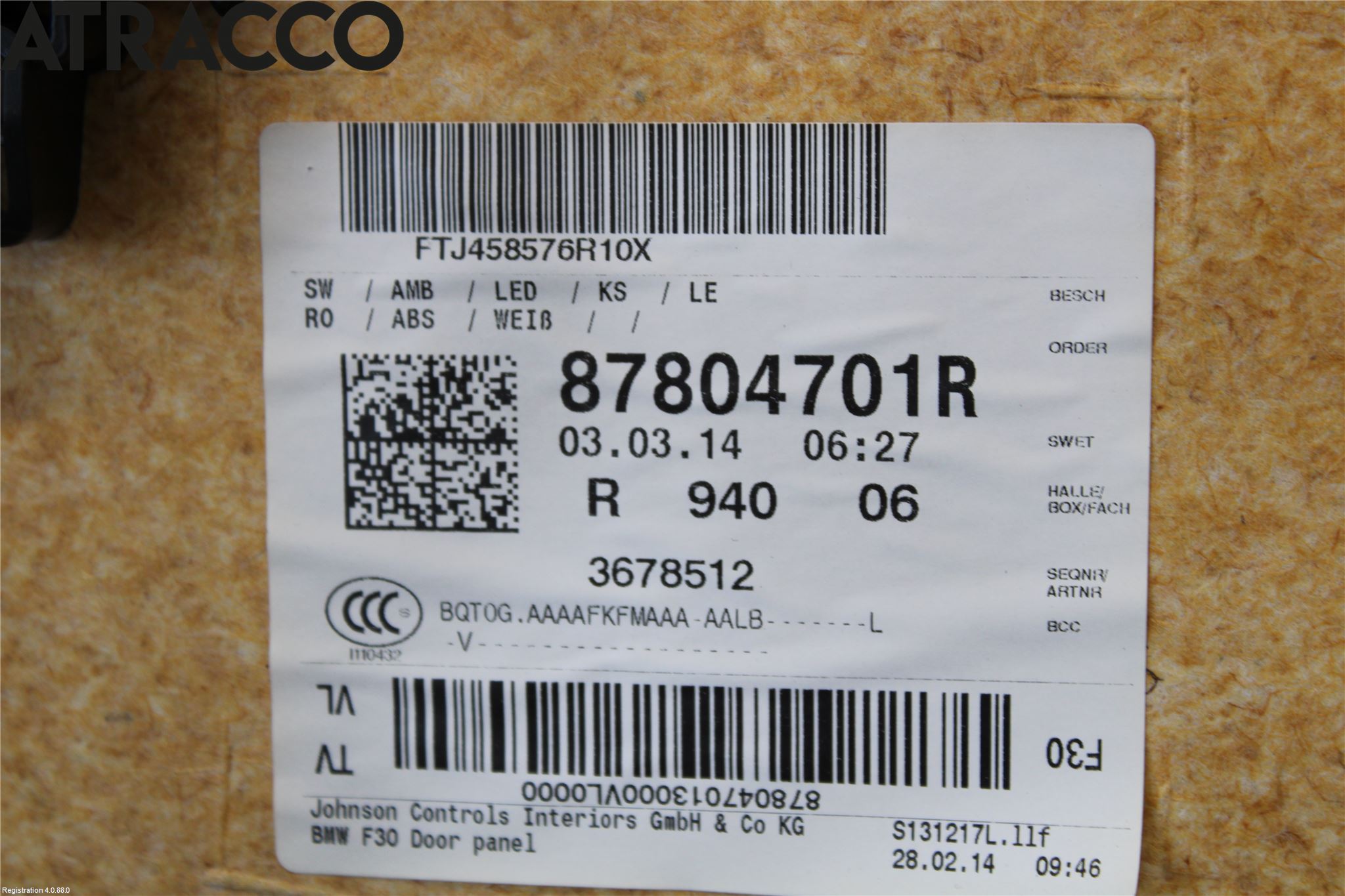 BMW 3 F30/F31/F80 12-19 Innr Dørtrekk Venstre