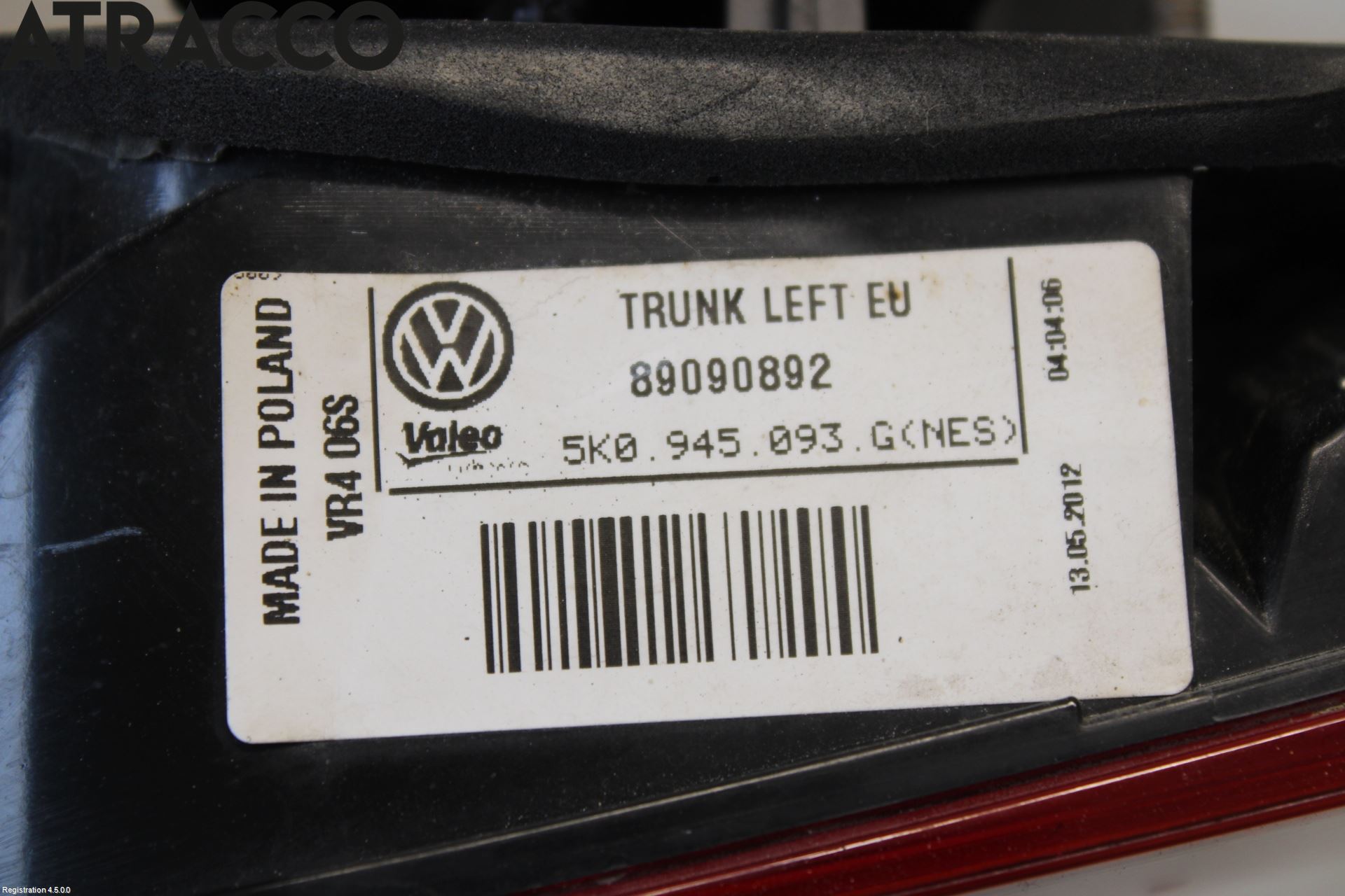 Volkswagen VW GOLF VI 09-13 Baklykt Venstre  På Luke(Indre