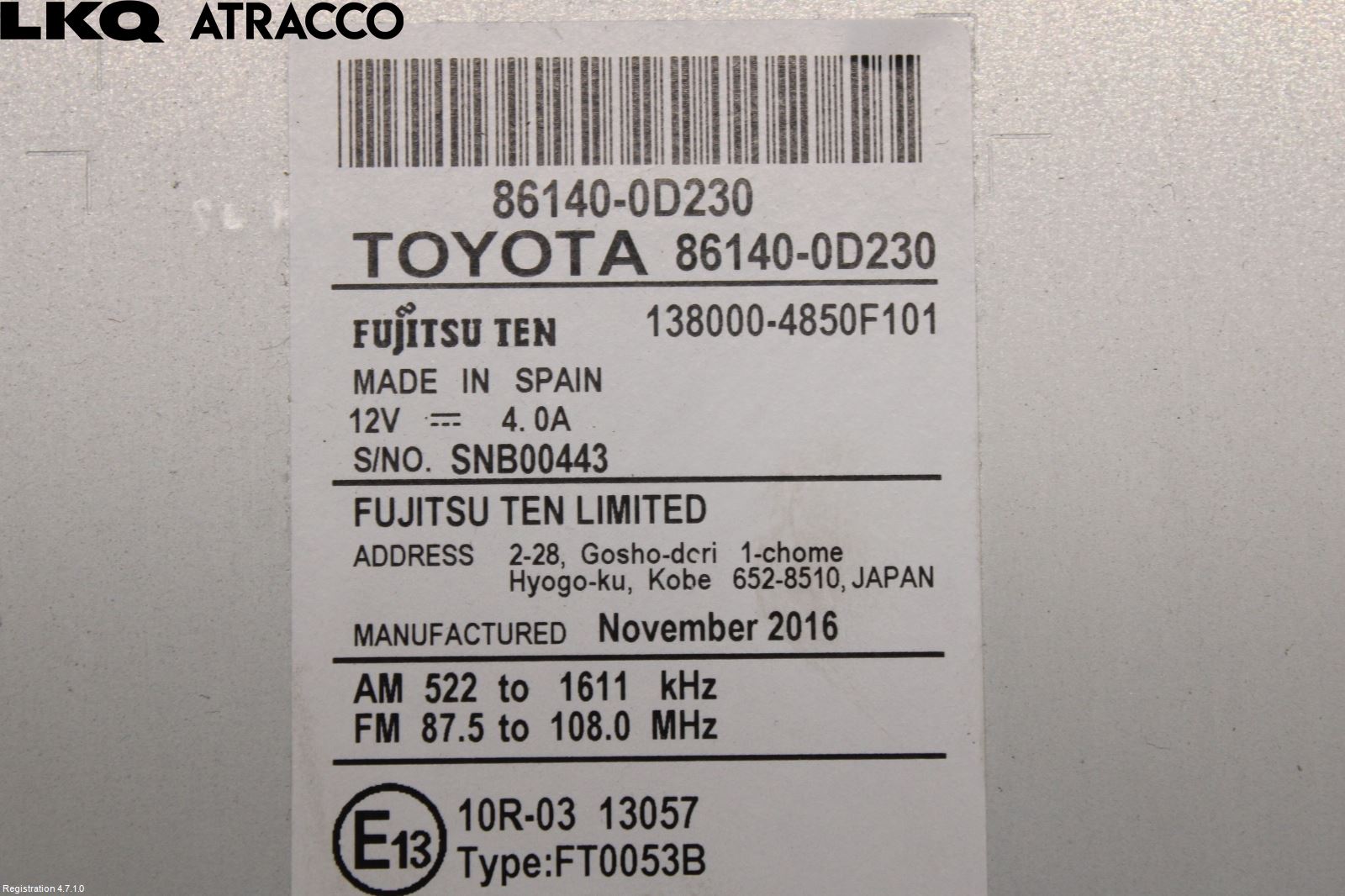 Toyota YARIS XP130 15-20 Stereo Radio