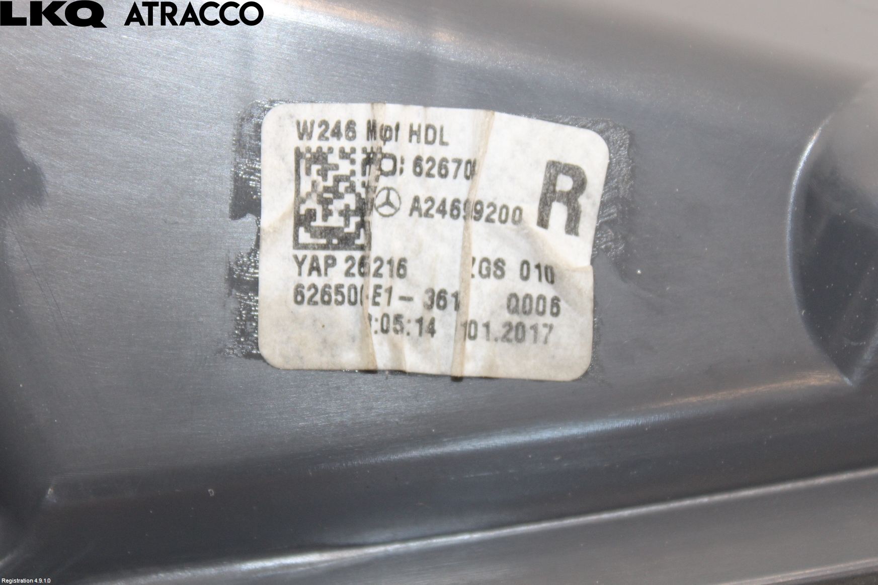 Mercedes-Benz MB B-KLASS (W246/W242) 12-19 Baklykt Høyre  På Luke(Indre)