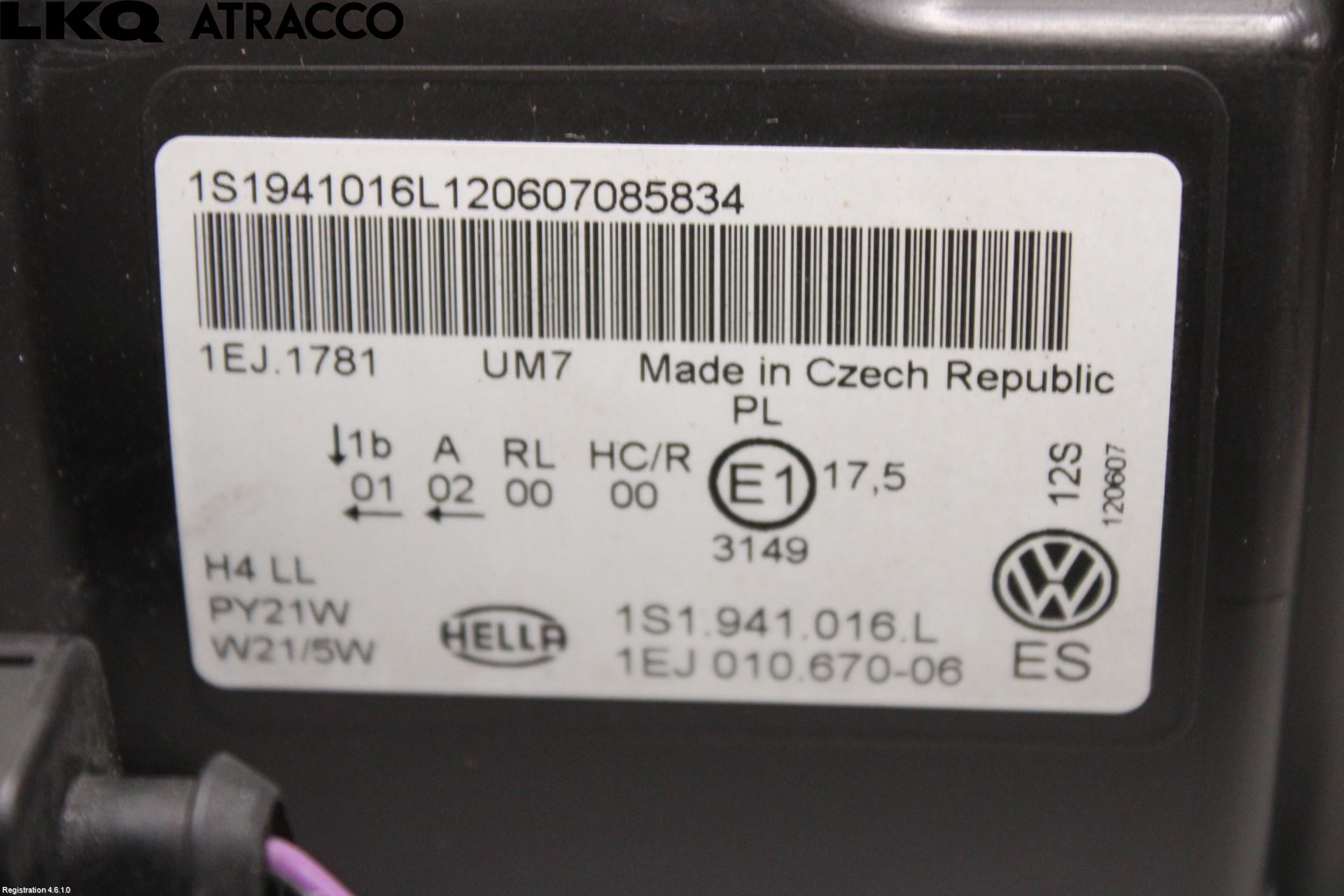 Volkswagen VW UP! / E-UP! Frontlykt Høyre