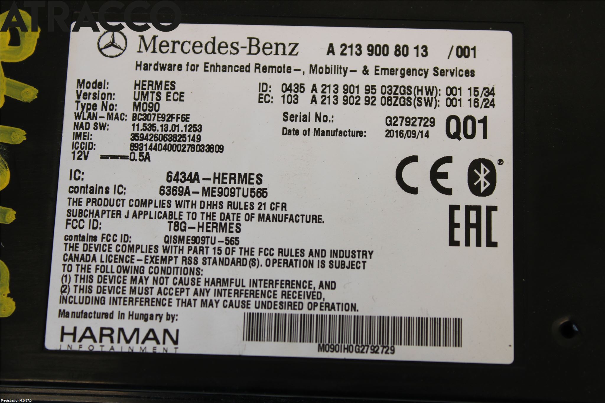 Mercedes-Benz MB CLA-KLASS (C117/X117) 13-19 Styreenhet Øvrig