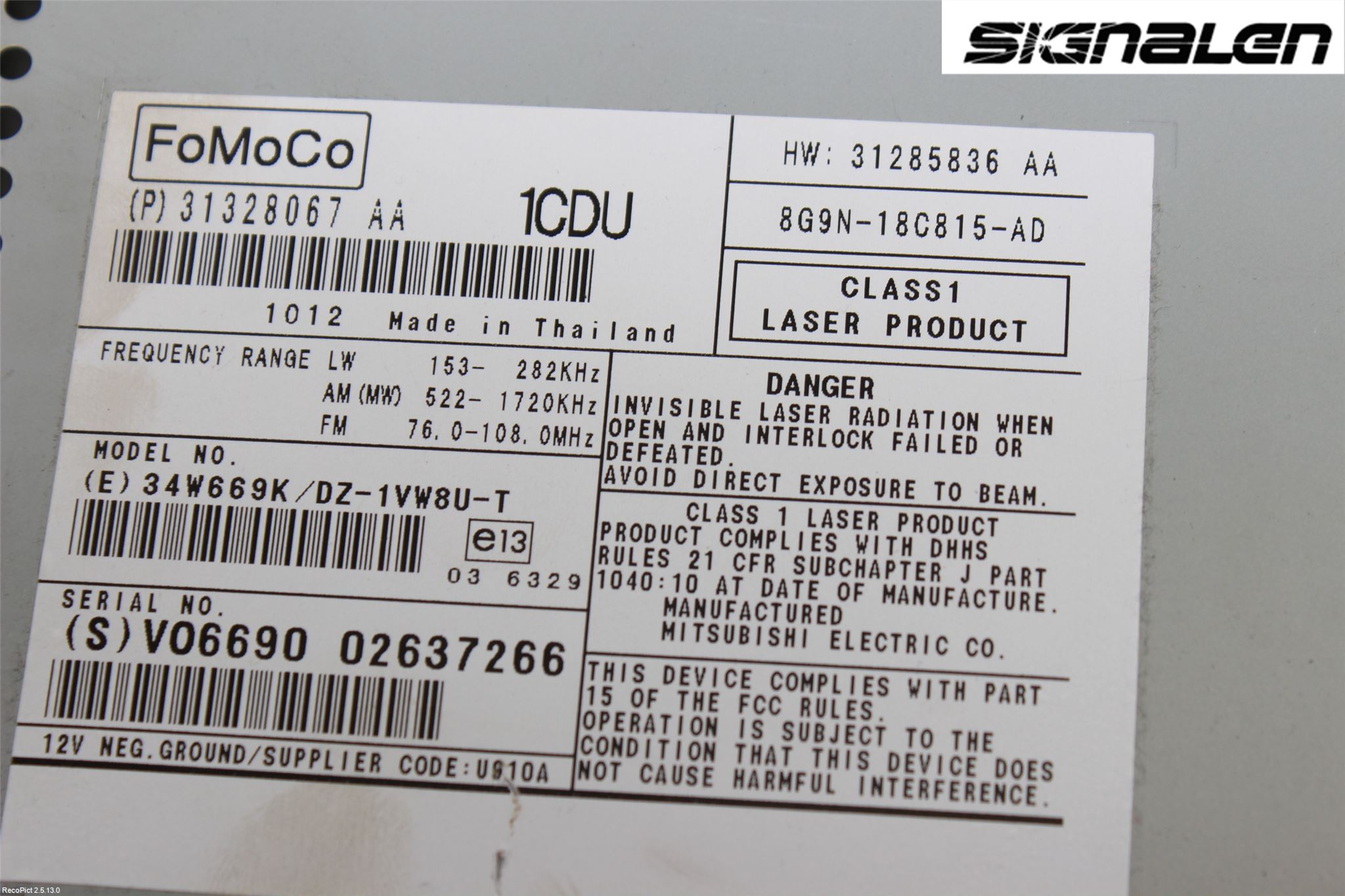 Volvo V70 08-13 Stereo Radio