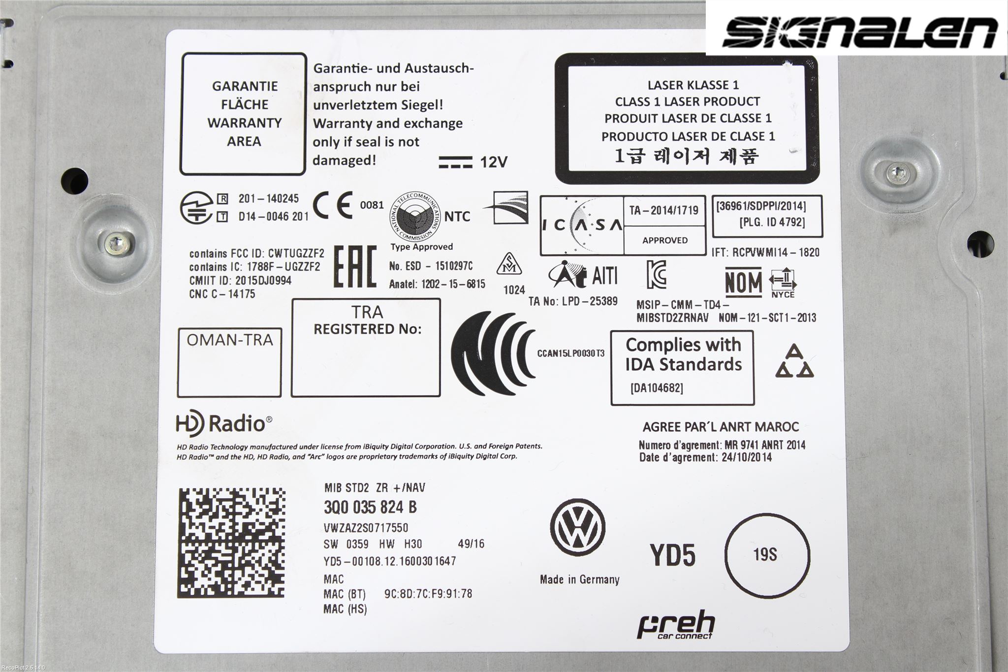 Volkswagen VW PASSAT 15-19 Stereo Radio