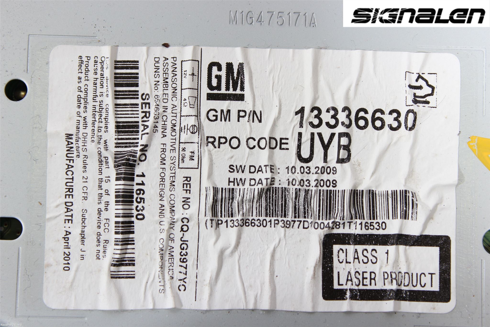 GM CHEVROLET CRUZE Stereo Radio