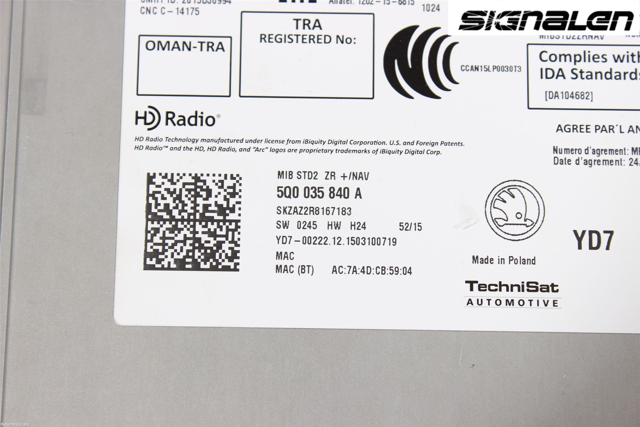 Skoda RAPID Stereo Radio
