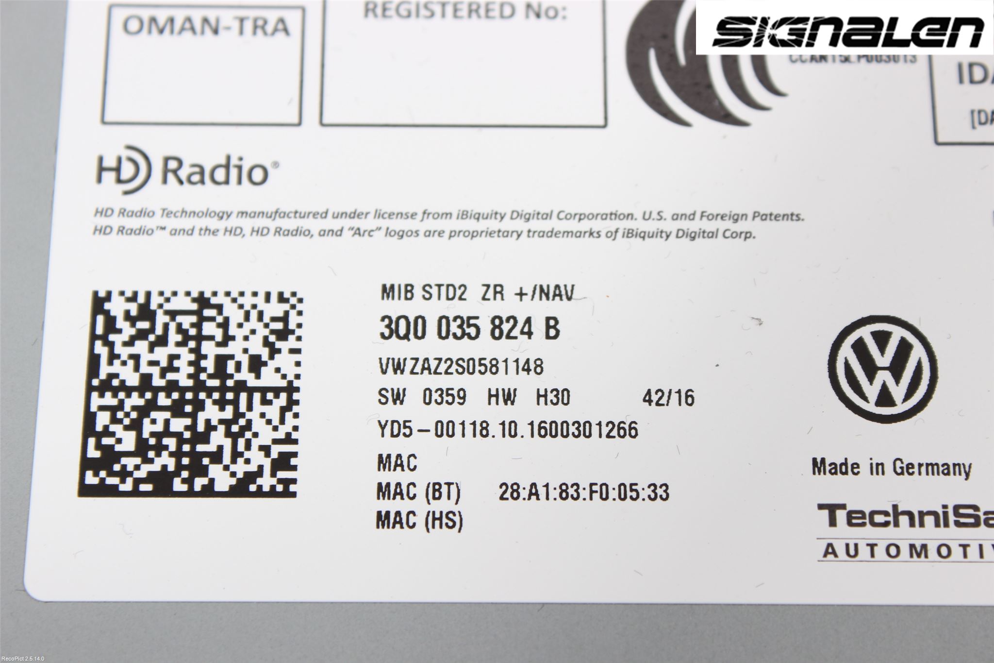 Volkswagen VW GOLF / E-GOLF VII 13-20 Stereo Radio