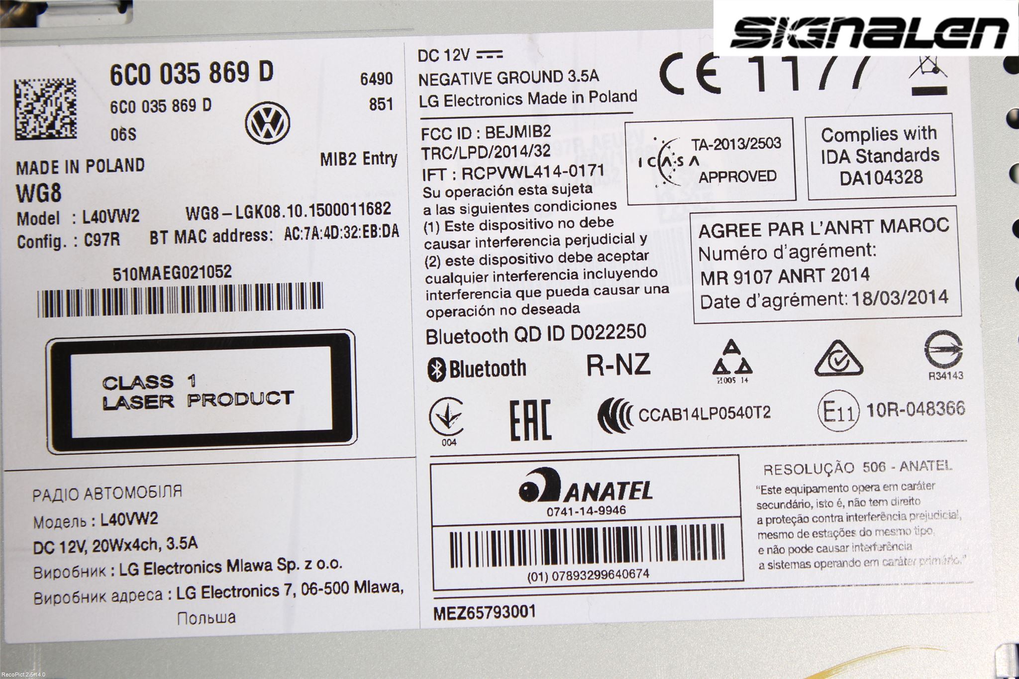 Volkswagen VW POLO 10-17 Stereo Radio