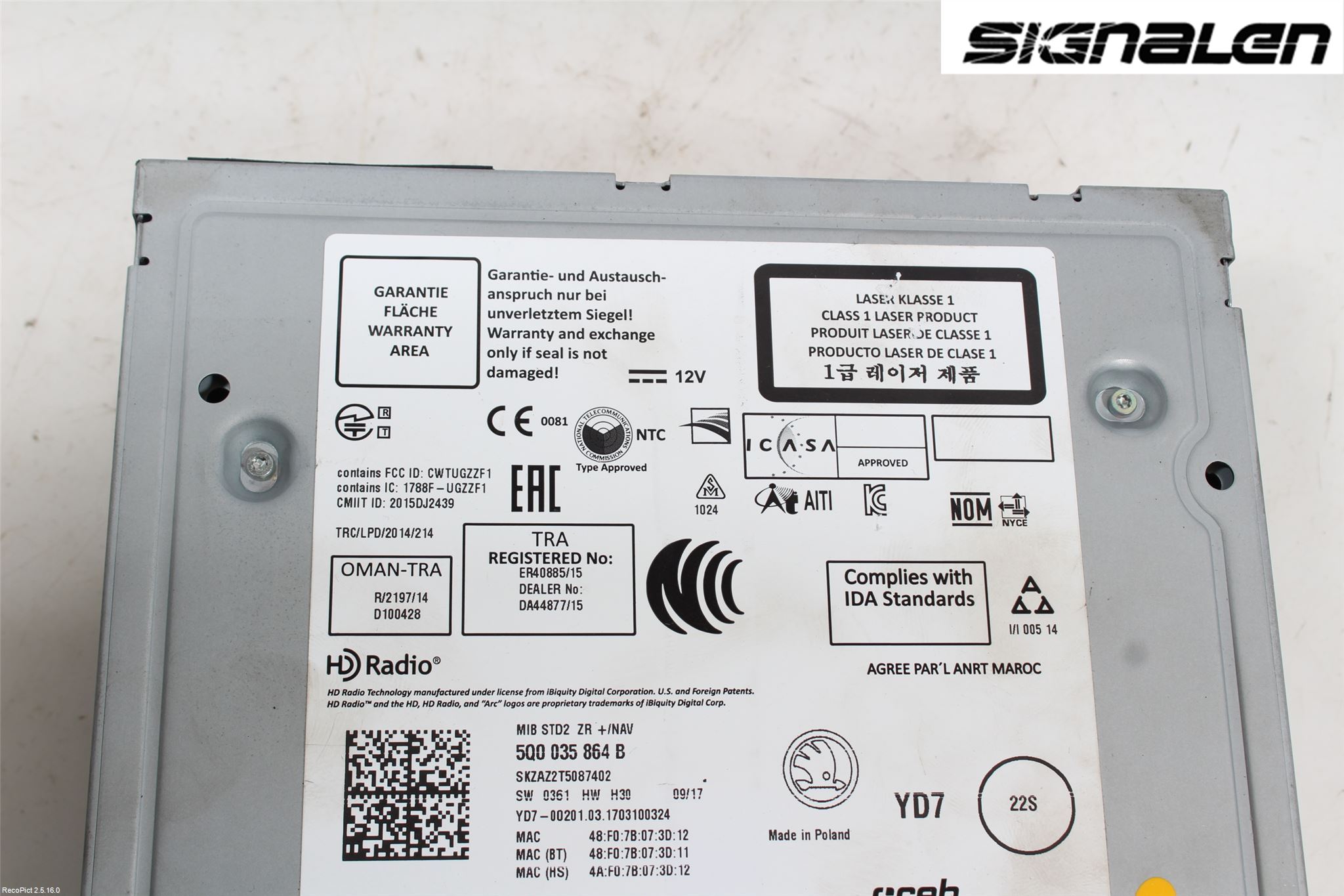 Skoda OCTAVIA (5E) 13-20 Stereo Radio