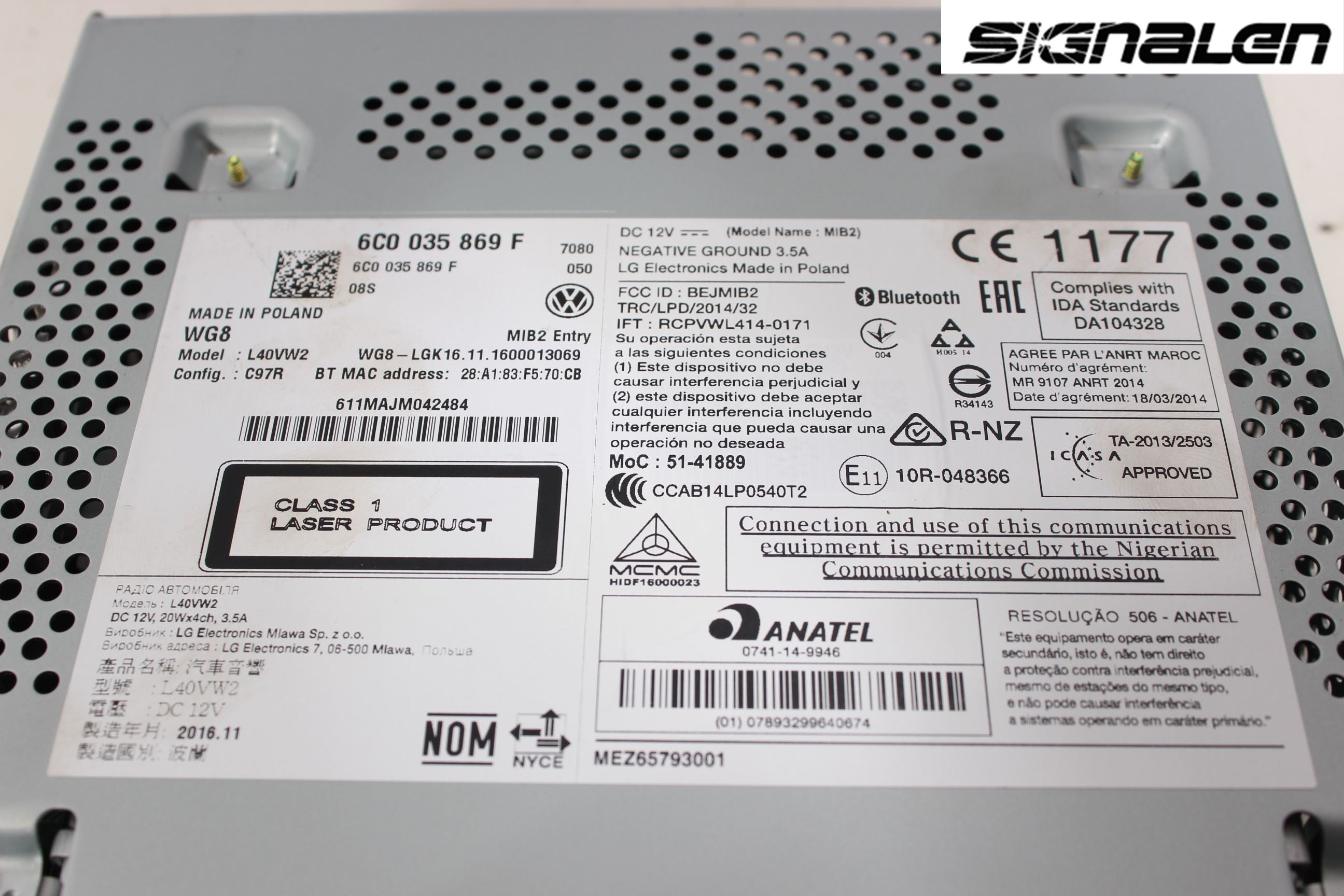 Volkswagen VW POLO 10-17 Stereo Radio