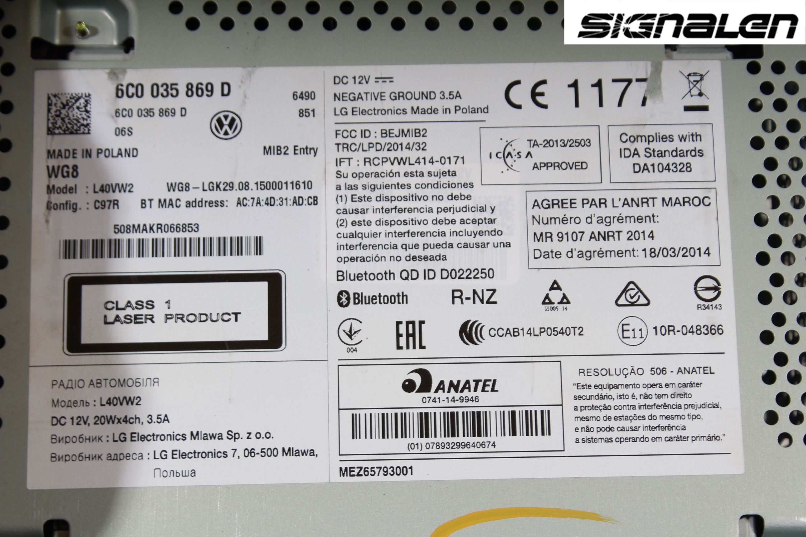 Volkswagen VW POLO 10-17 Stereo Radio