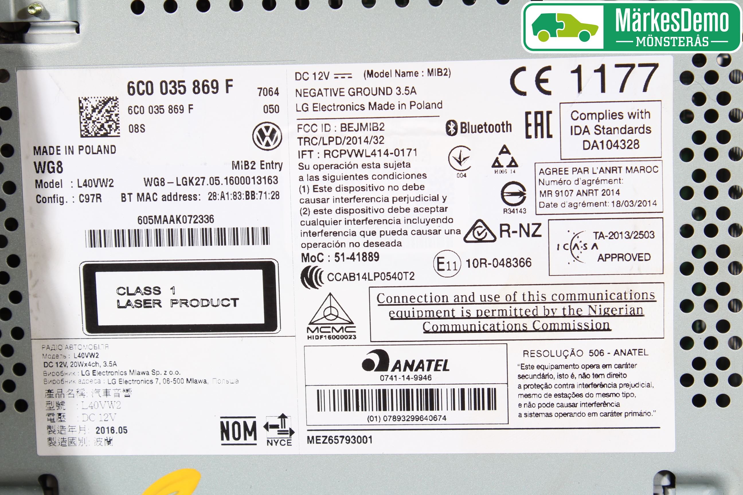 Volkswagen VW POLO 10-17 Stereo Radio