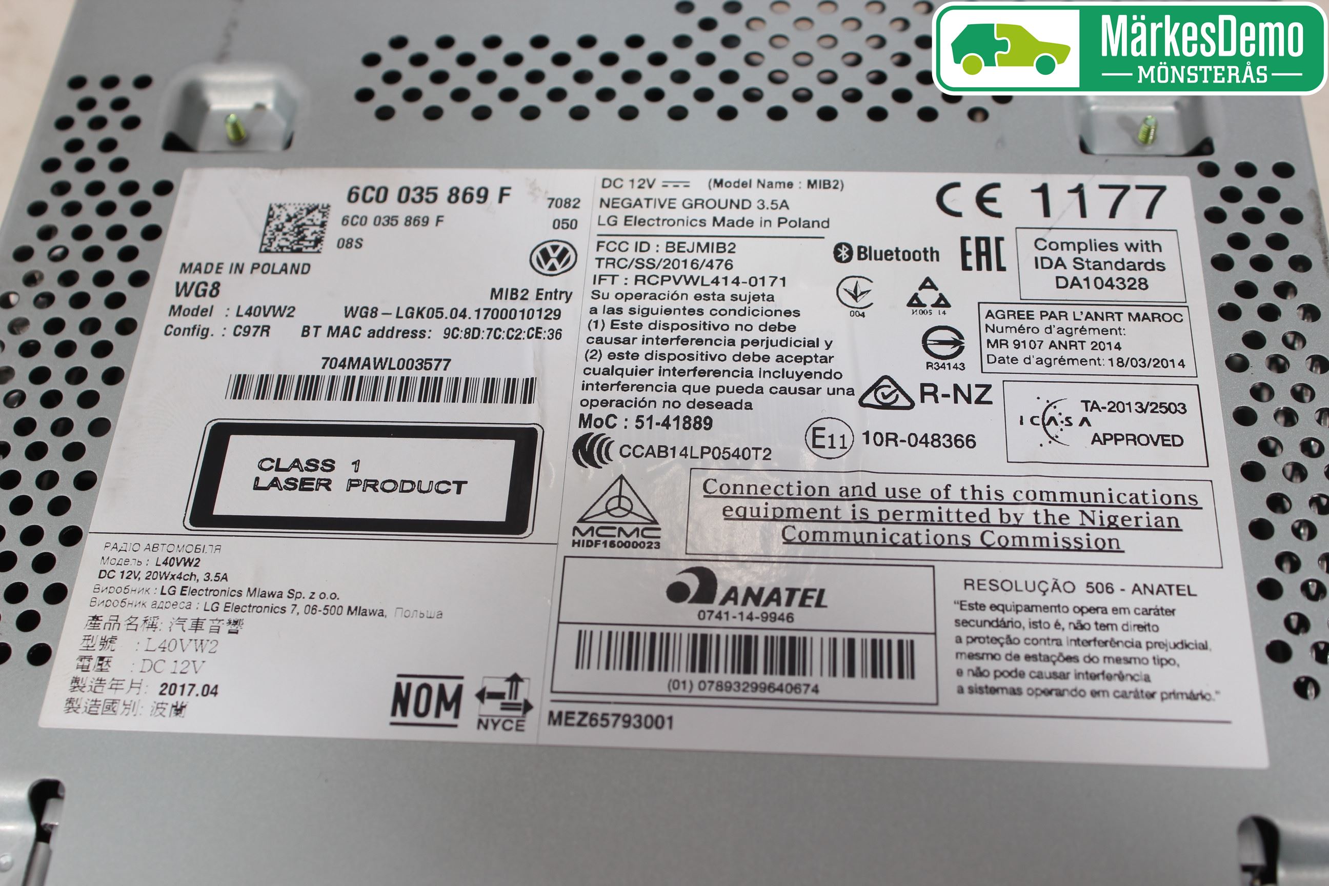 Volkswagen VW POLO 10-17 Stereo Radio