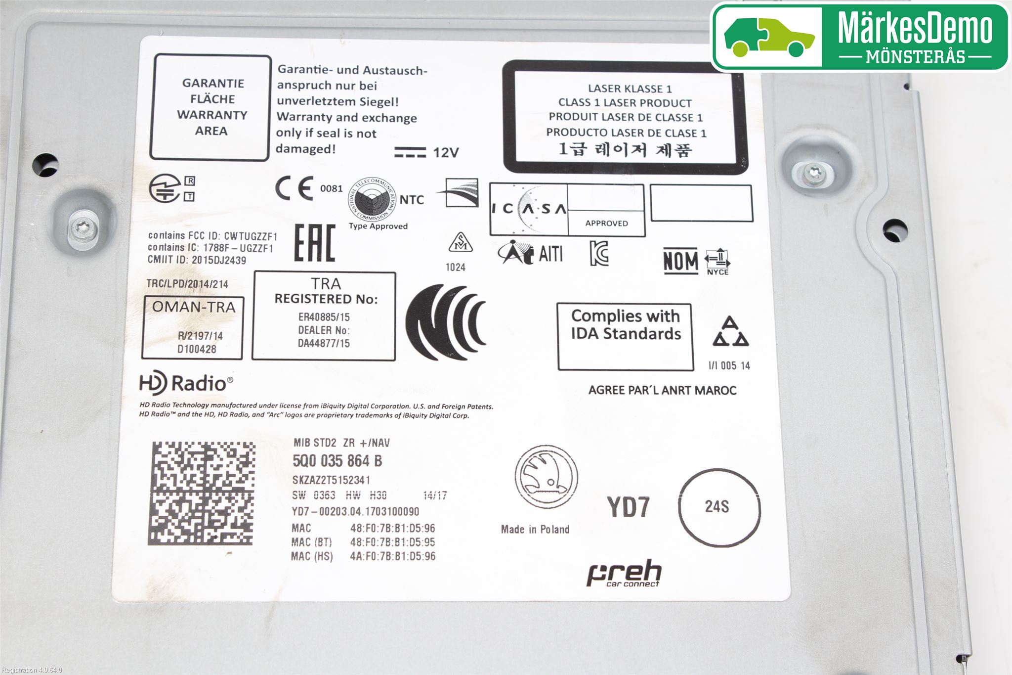 Skoda SUPERB 16-24 Stereo Radio