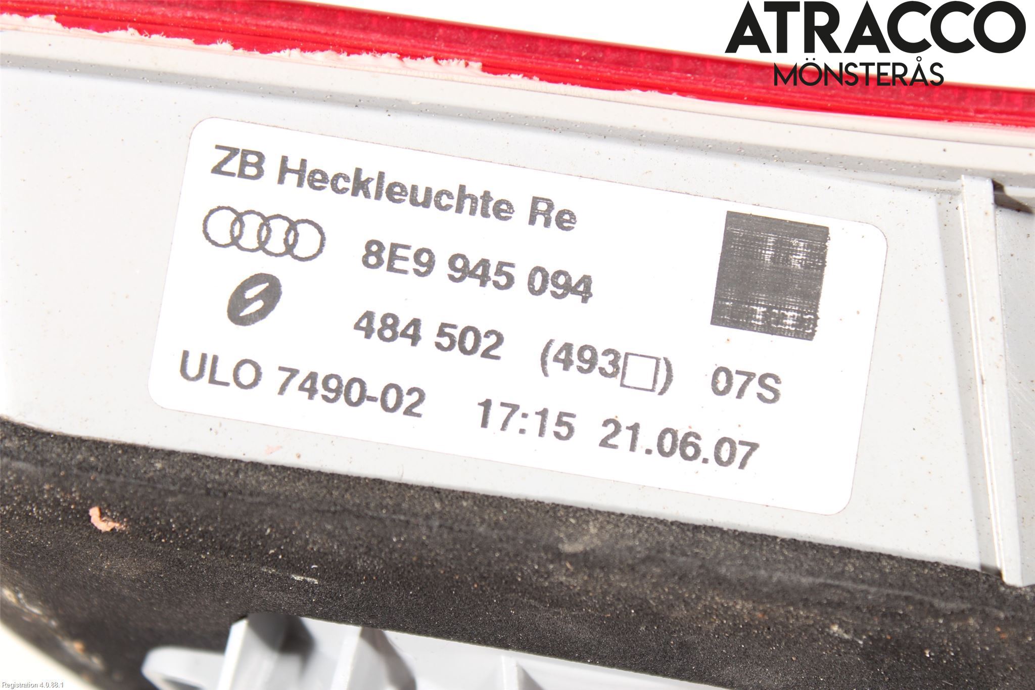 Audi A4/S4 05-07 Baklykt Høyre  På Luke(Indre)