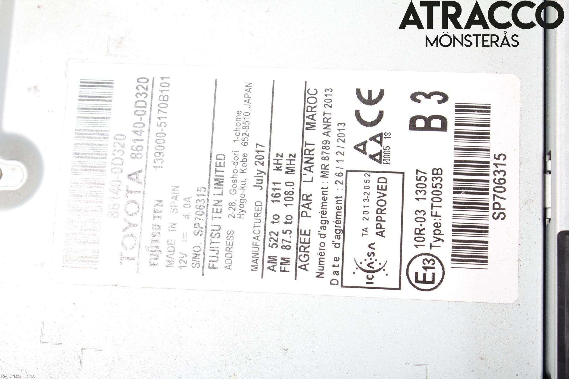 Toyota YARIS XP130 15-20 Stereo Radio Med Cd