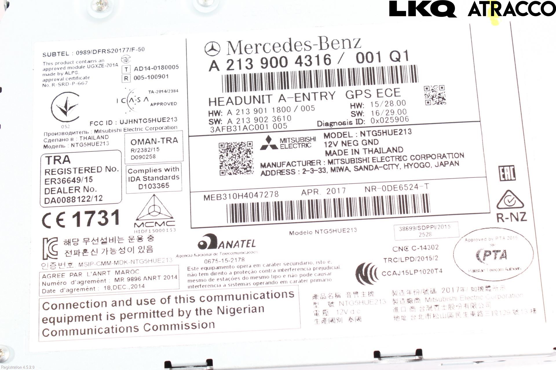Mercedes-Benz MB E-KLASS (W213) 16-23 Stereo Radio Med Cd
