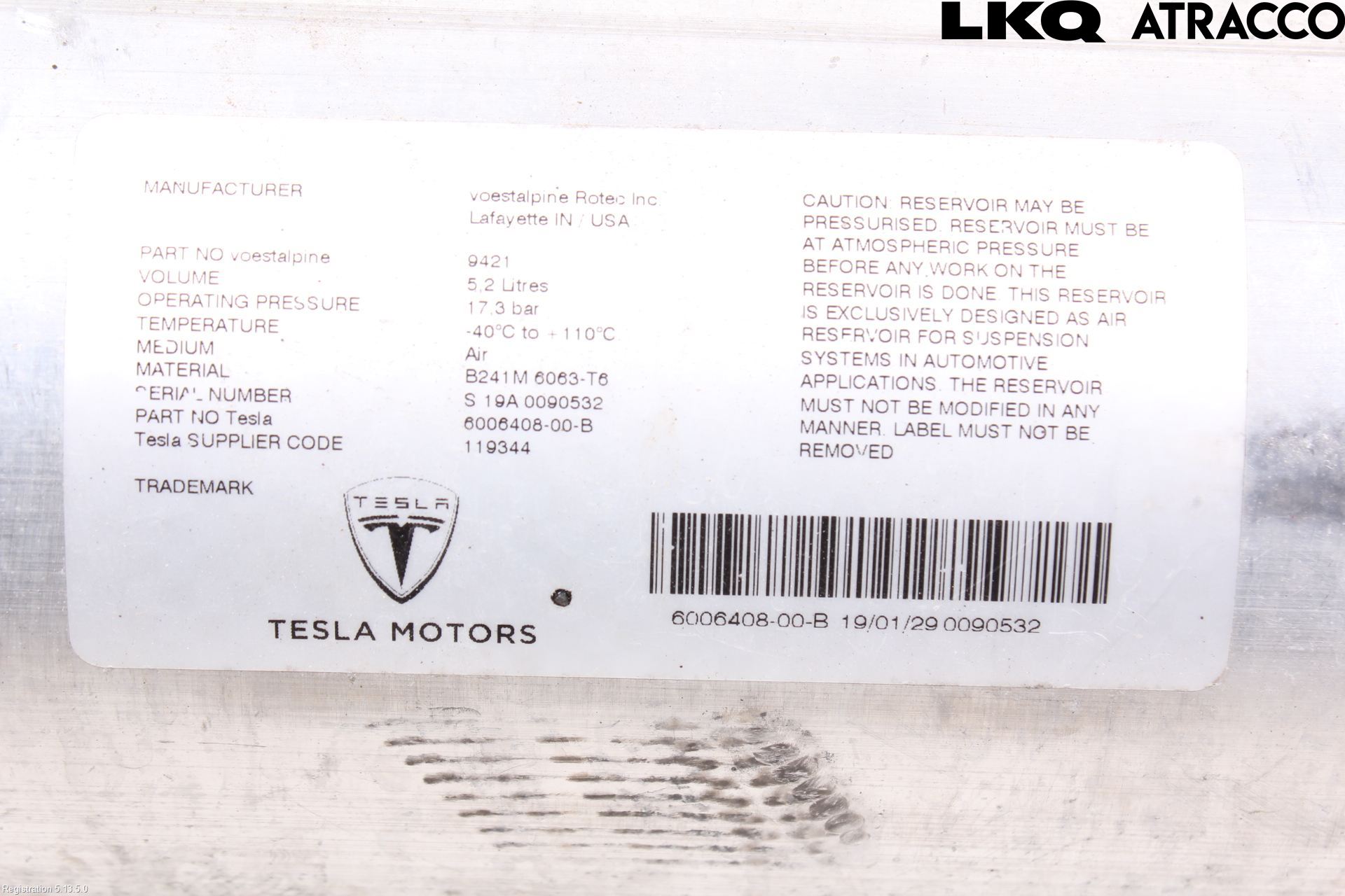 Tesla MODEL S 13- Nivå/Lufrfrändring Trycktank