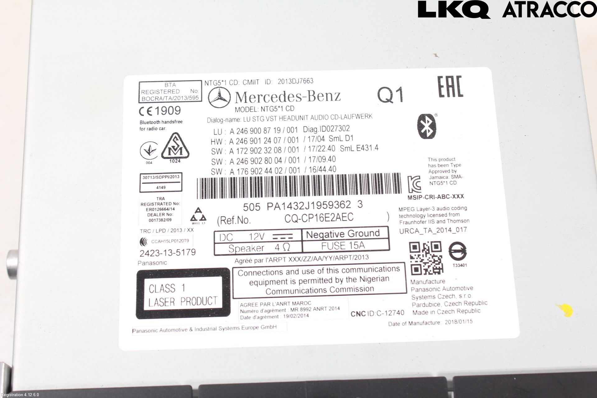 Mercedes-Benz MB CLA-KLASS (C117/X117) 13-19 Stereo Radio Med Cd