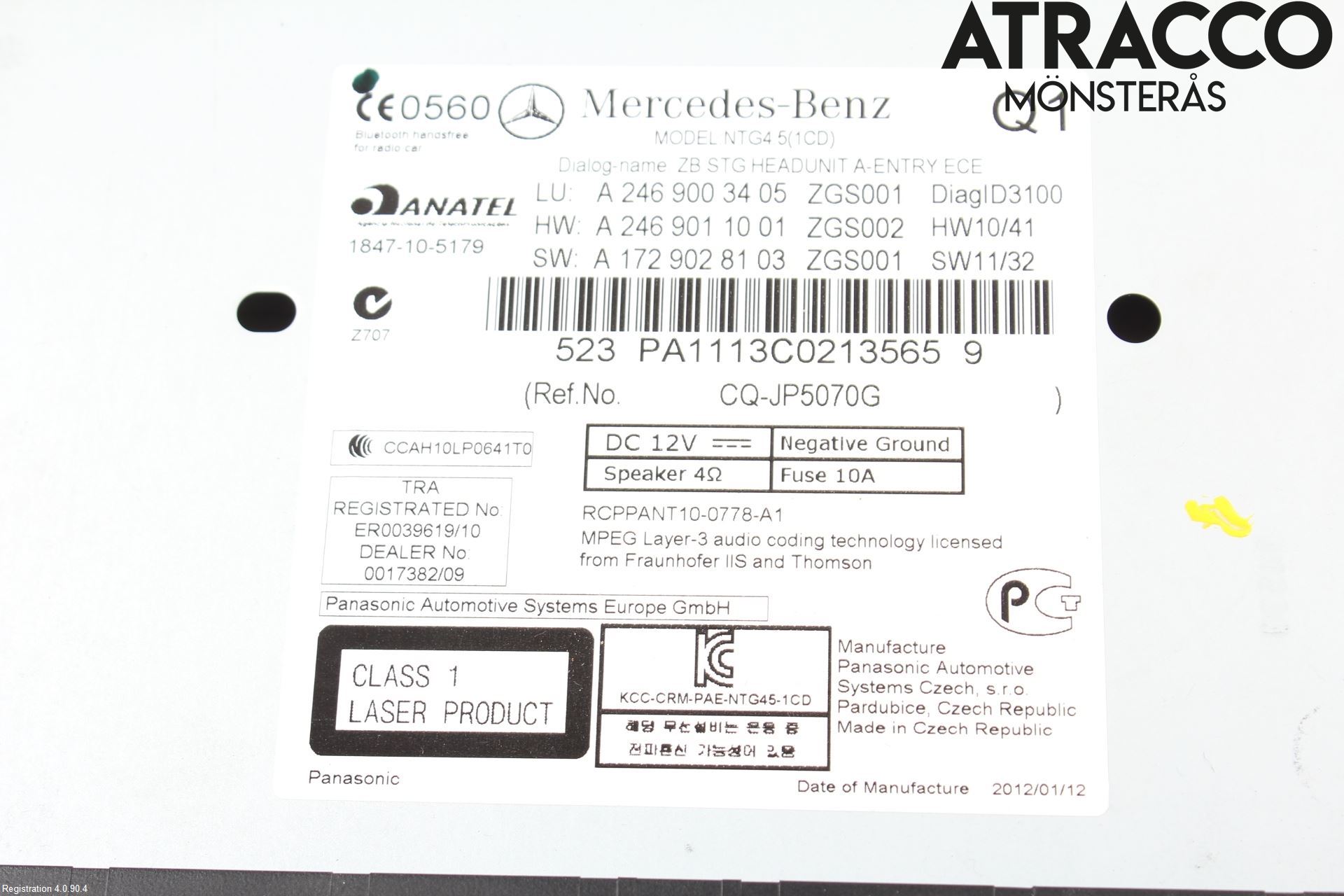 Mercedes-Benz MB B-KLASS (W246/W242) 12-19 Stereo Radio Med Cd