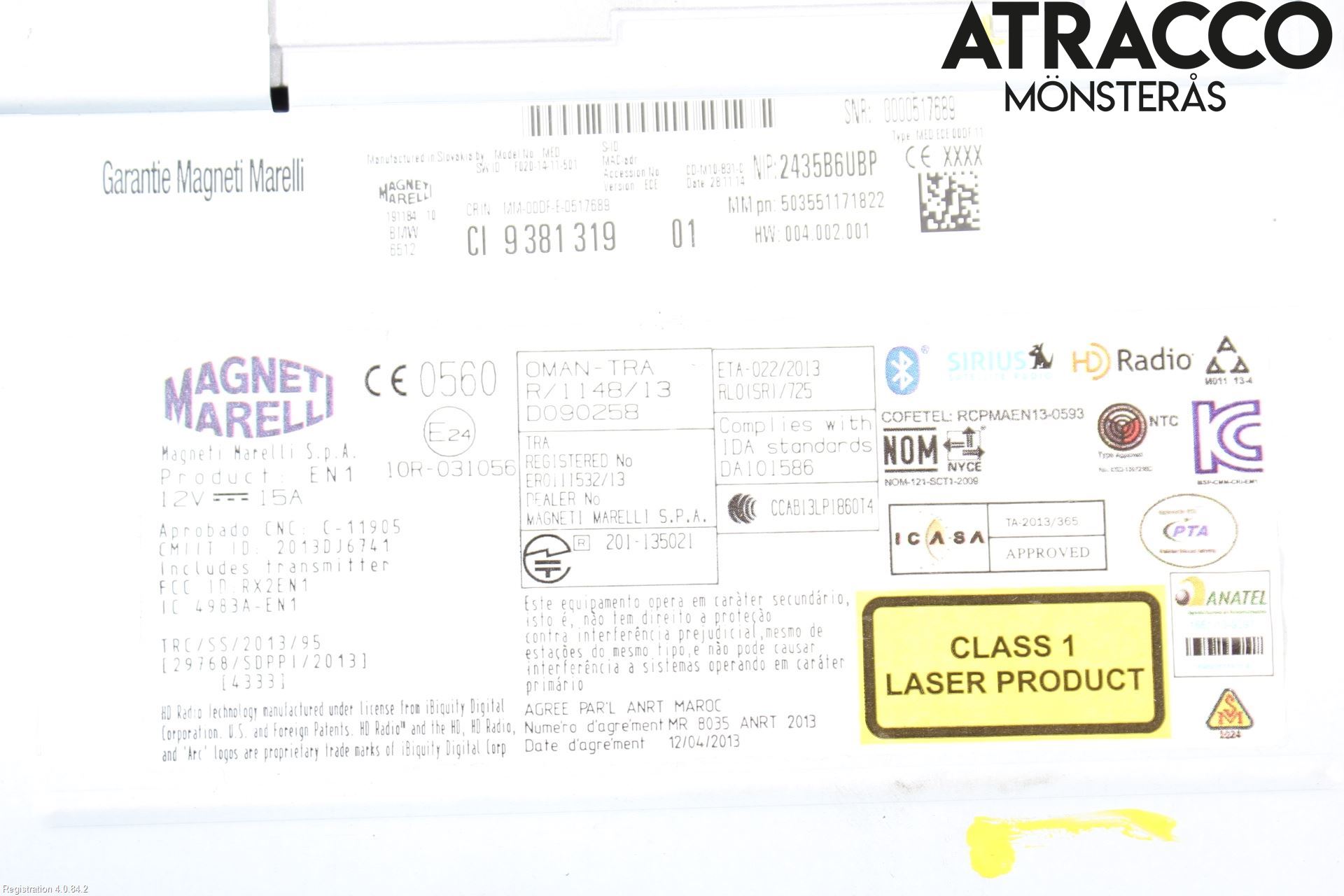 BMW 4 F32/F33/F82/F83 13-20 Stereo Radio Med Cd