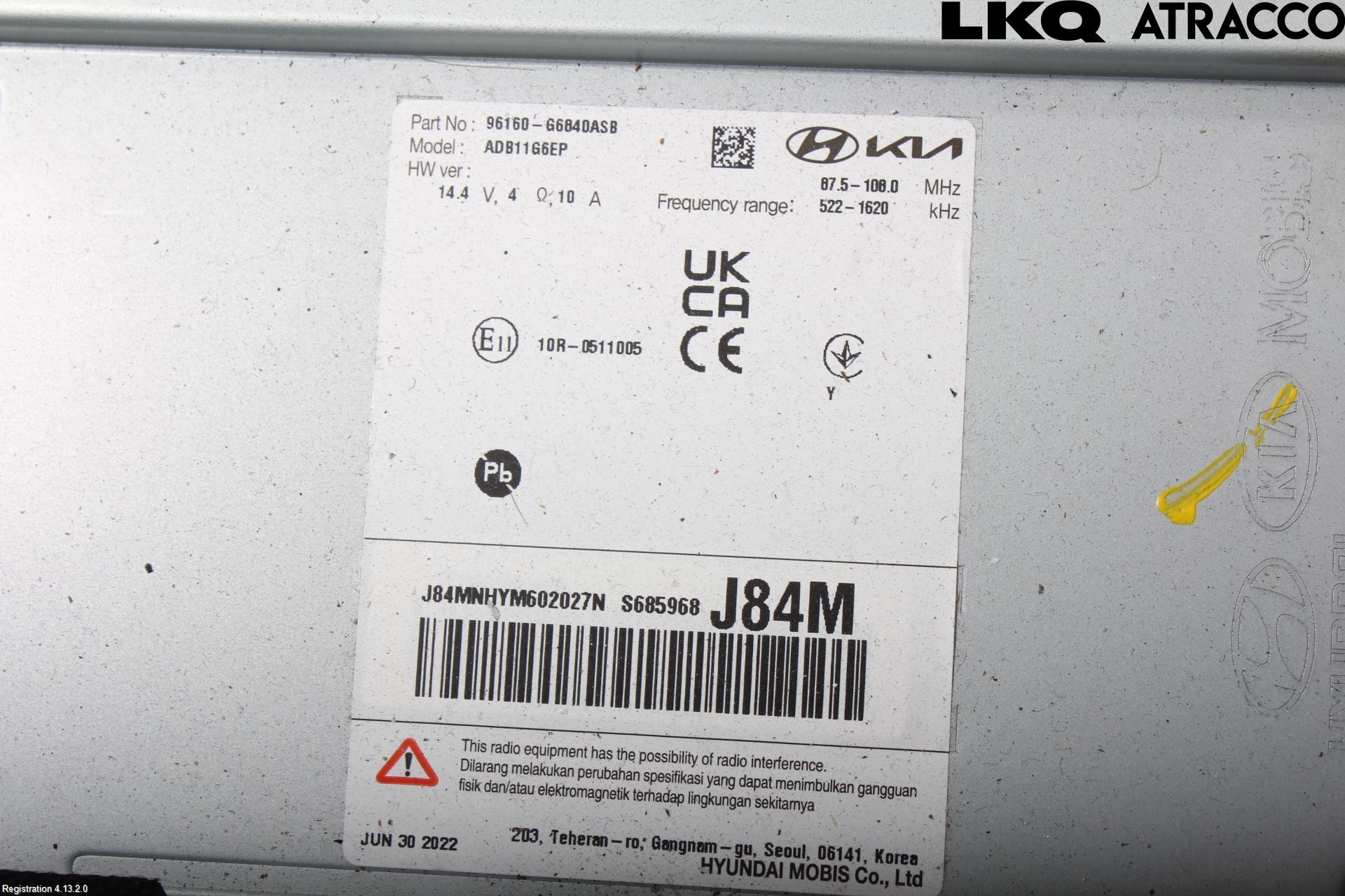 Kia PICANTO 17- Stereo Radio Med Cd