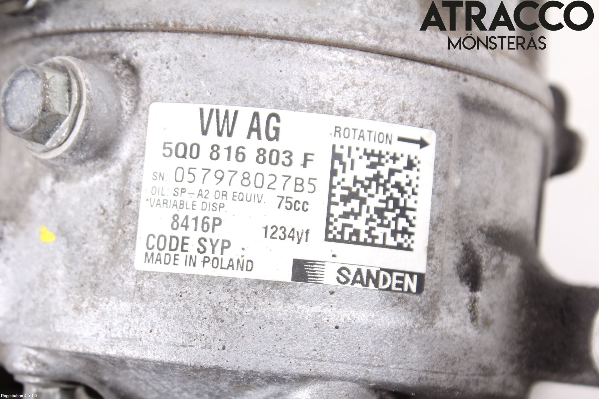Volkswagen VW GOLF / E-GOLF VII 13-20 Varme Ac Kompressor