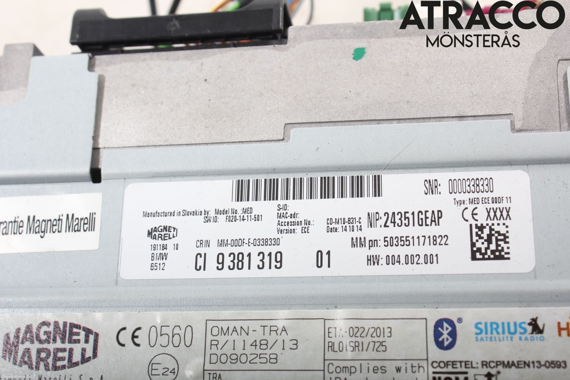 BMW 3 F30/F31/F80 12-19 Stereo Radio Med Cd