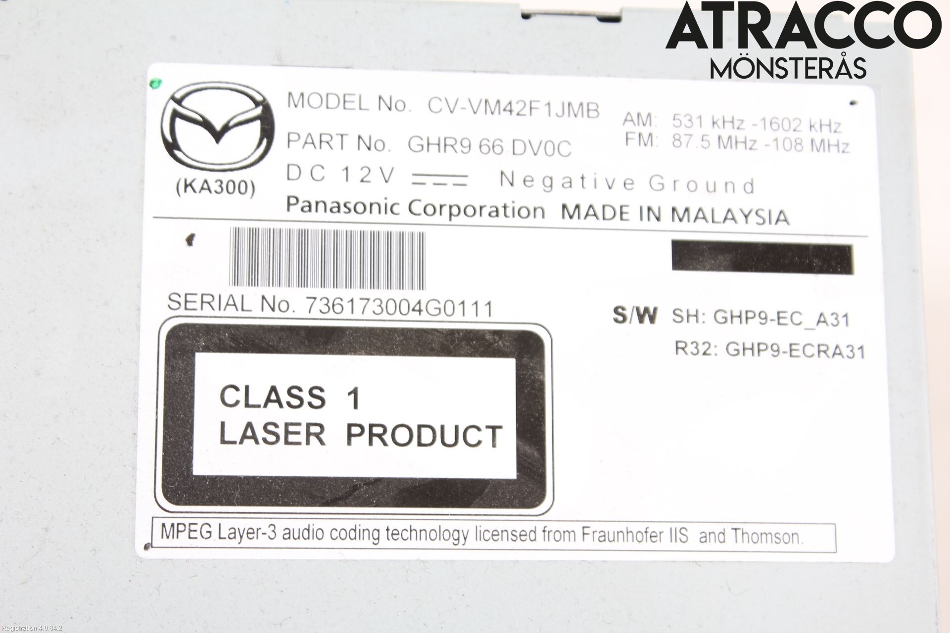 Mazda 6 13- Stereo Radio Med Cd