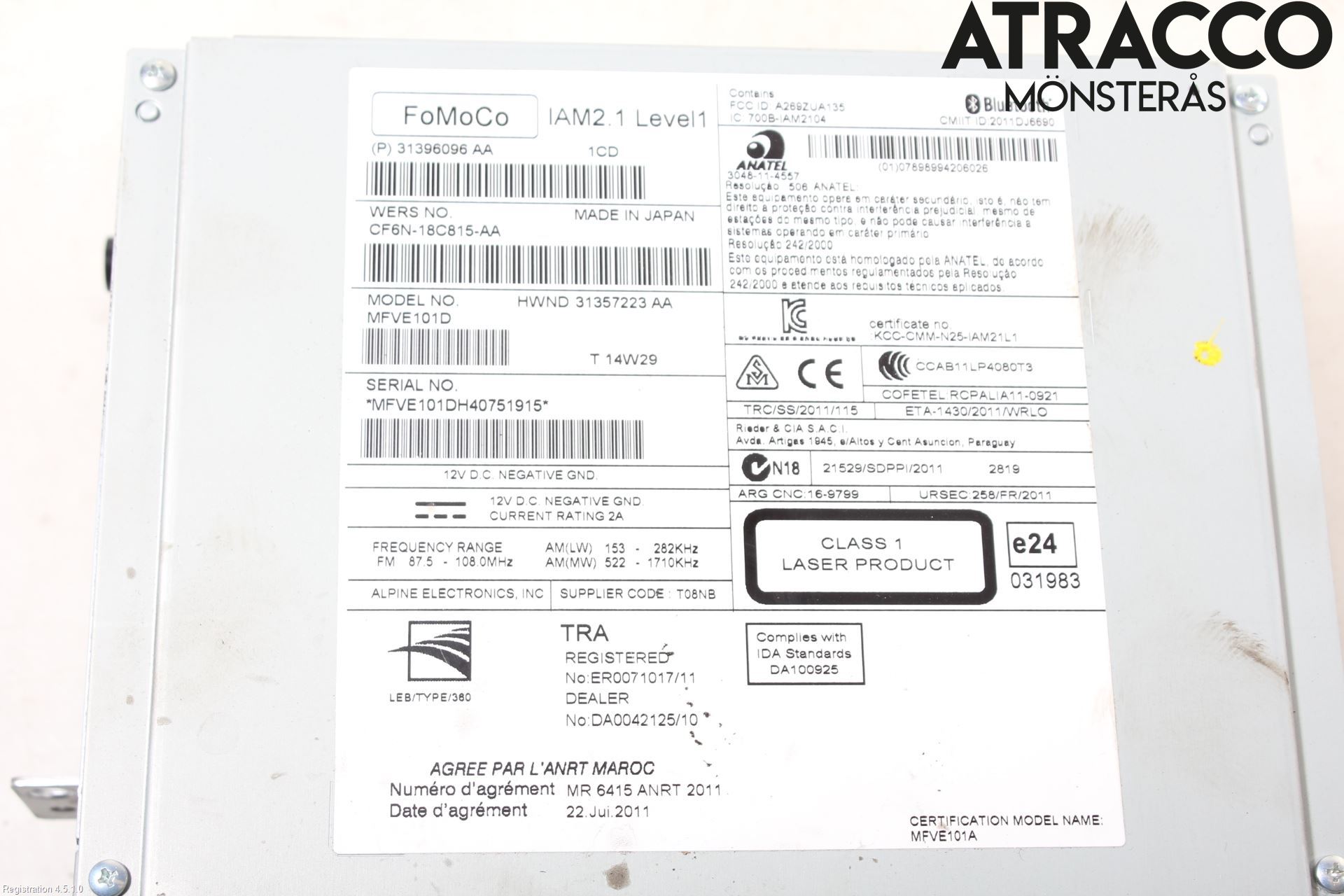 Volvo V40 12-19 Stereo Radio