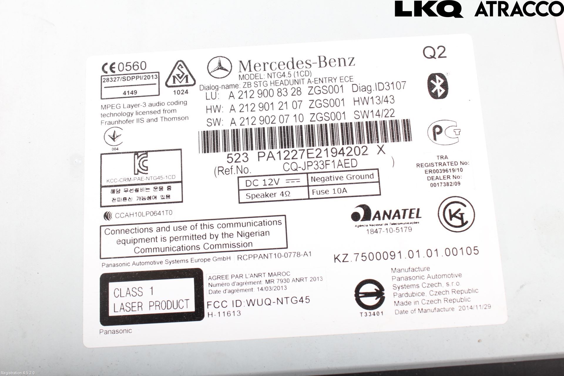 Mercedes-Benz MB E-KLASS (W212) 09-16 Stereo Radio Med Cd