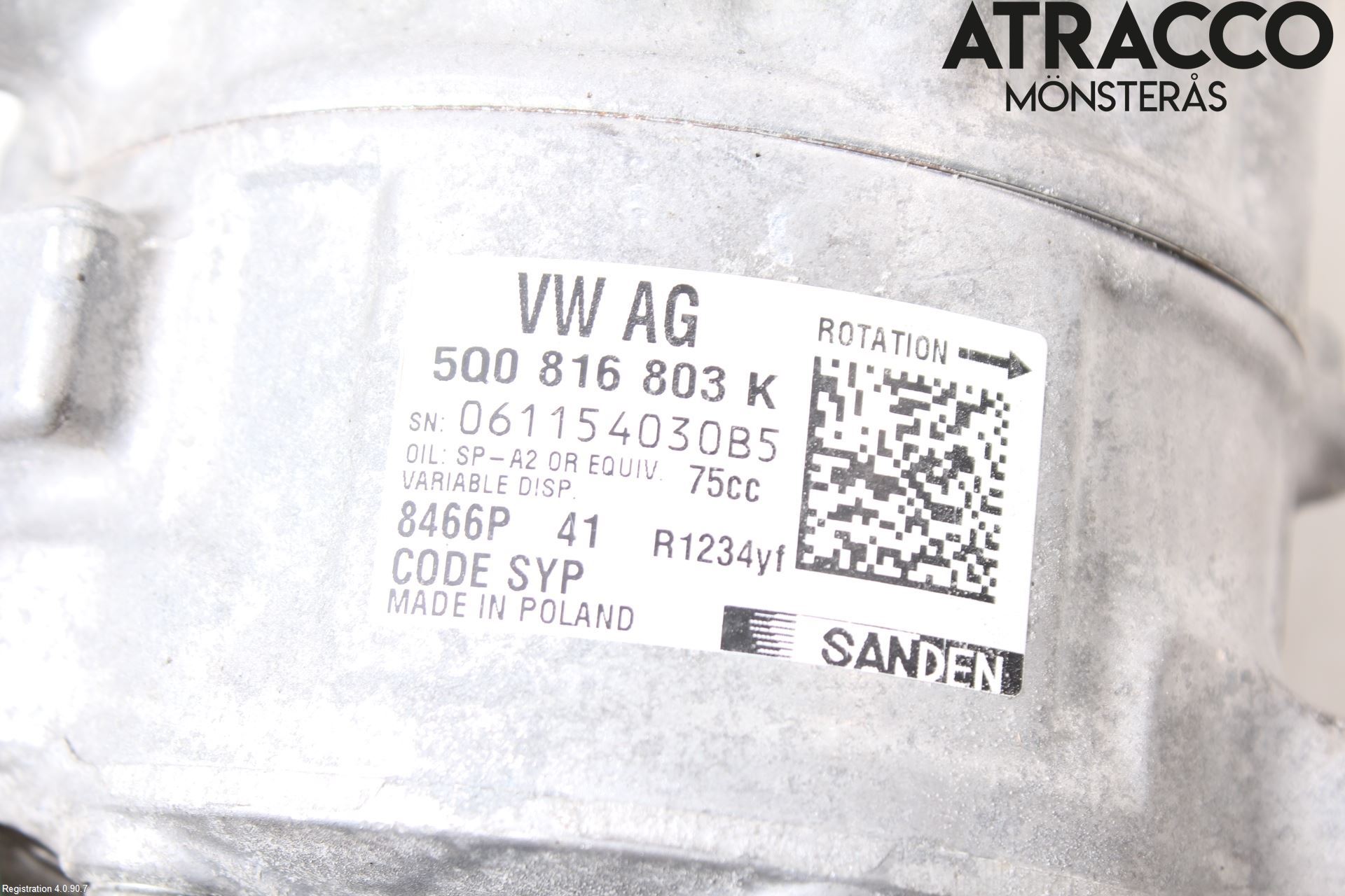 Volkswagen VW GOLF / E-GOLF VII 13-20 Varme Ac Kompressor