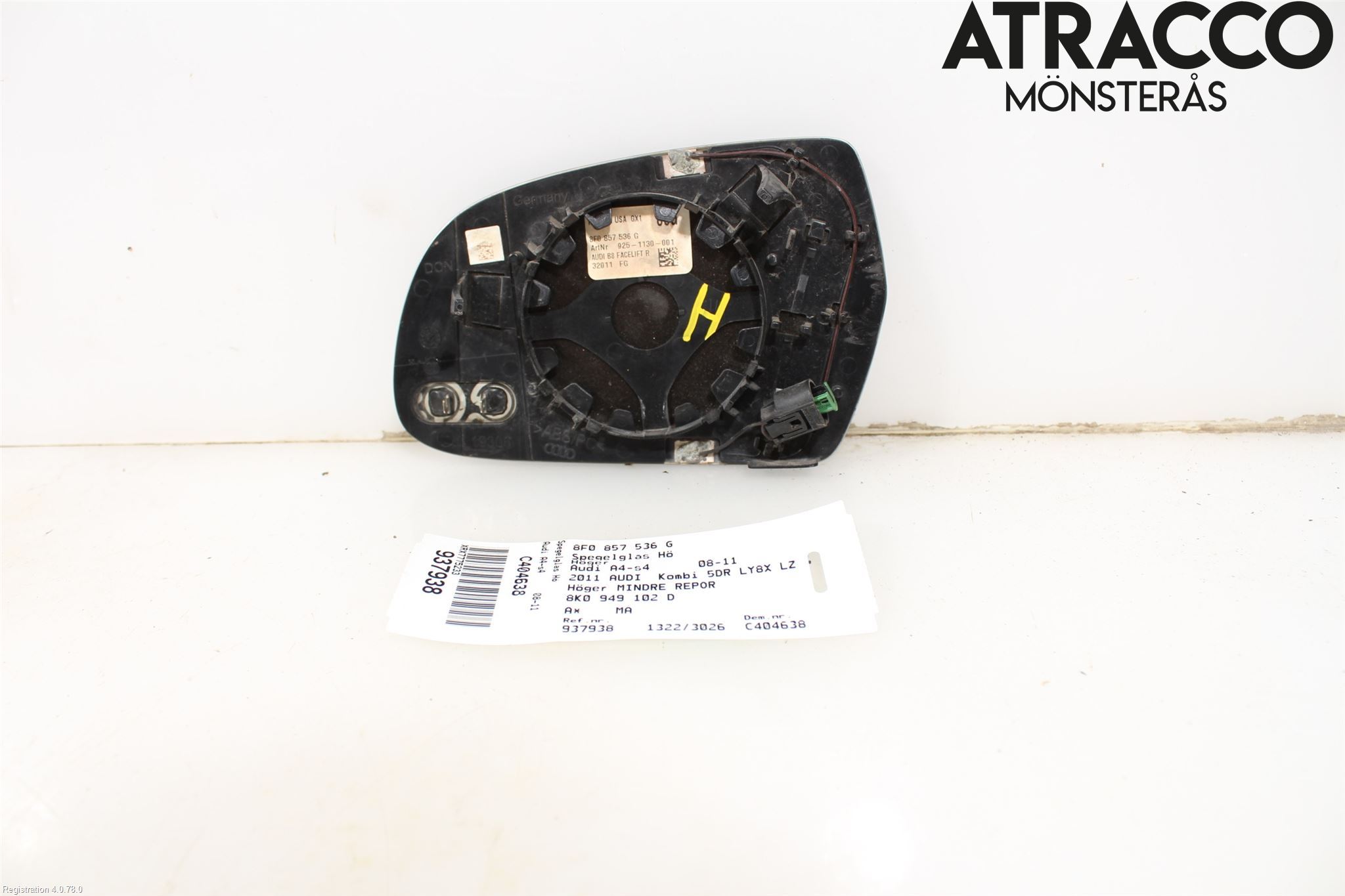 Audi A4/S4 08-11 Speil Glass H