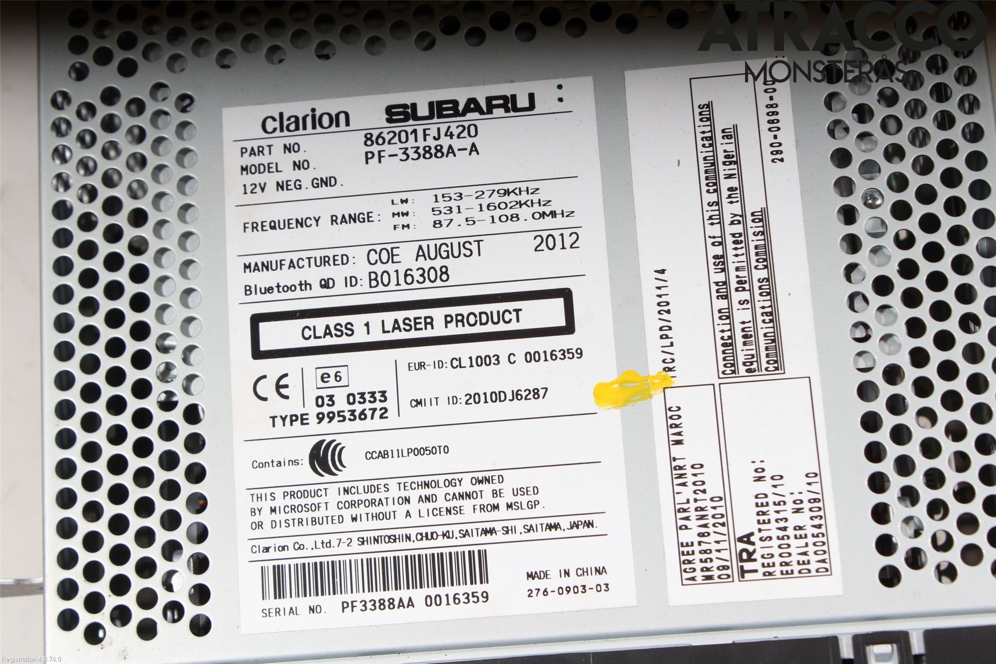 Subaru XV 12-17 Stereo Radio