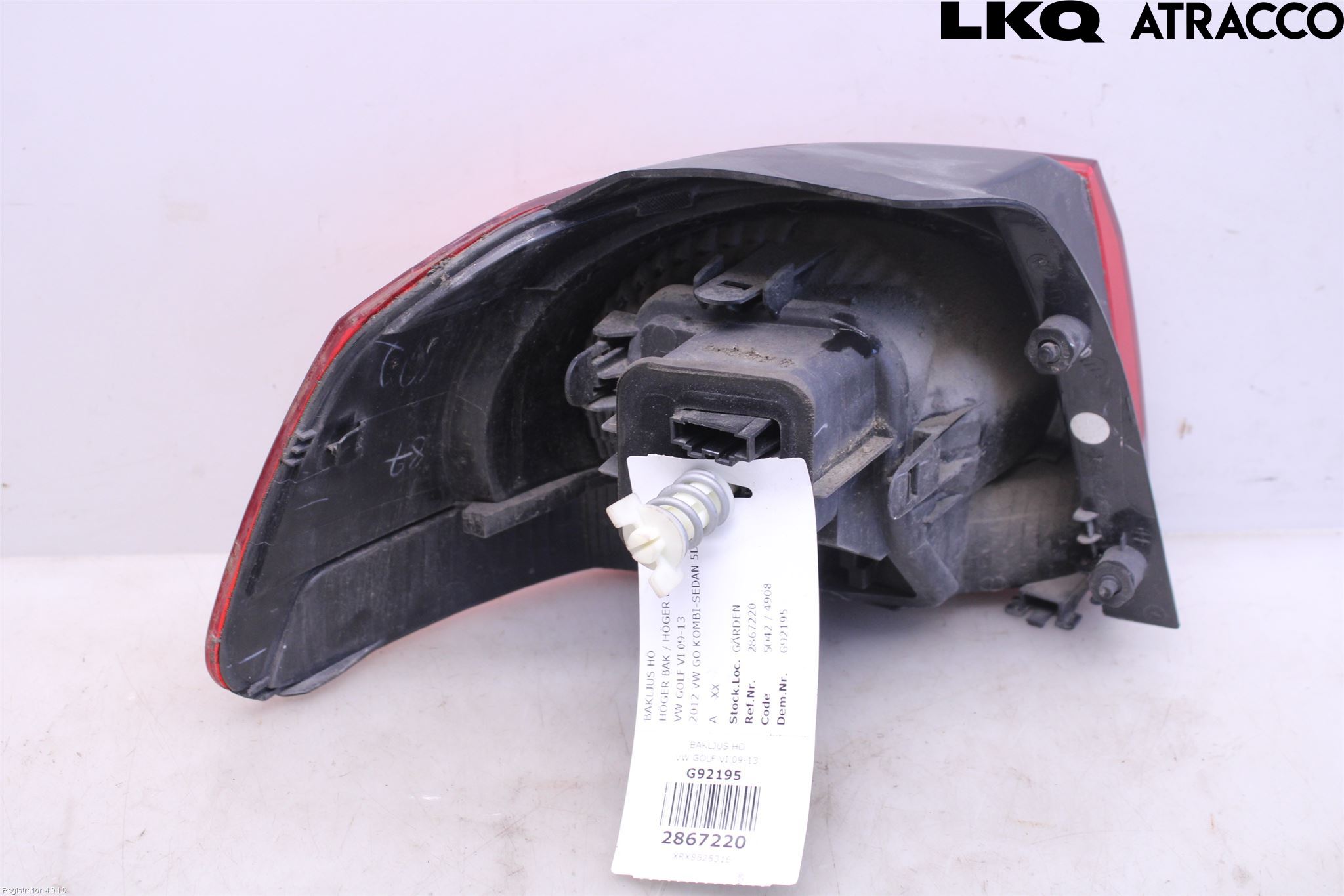 Volkswagen VW GOLF VI 09-13 Baklykt Høyre