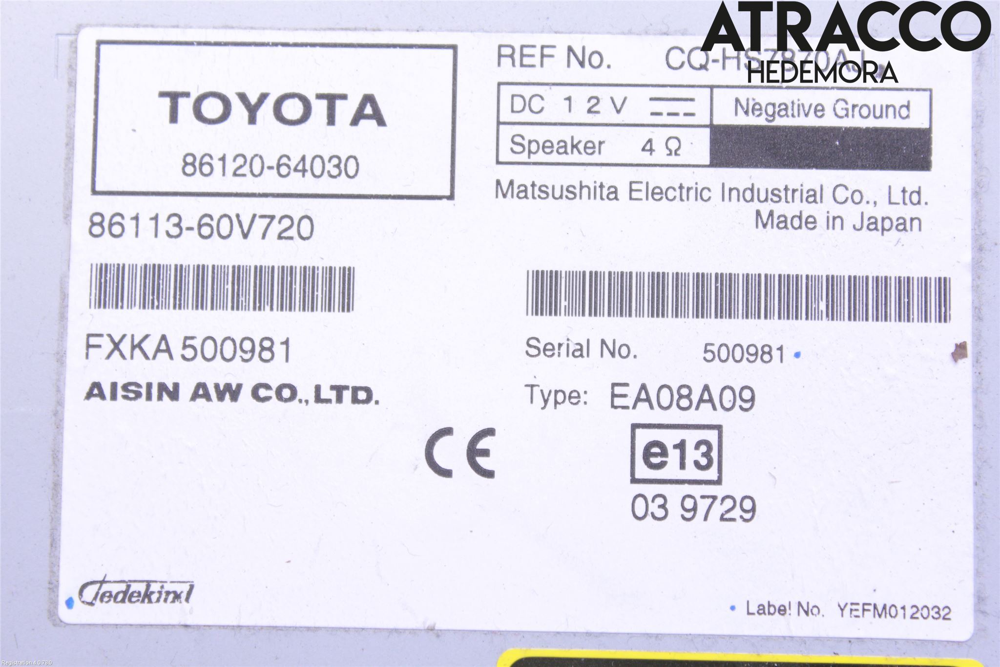 Toyota VERSO 09-18 Stereo Radio Med Cd