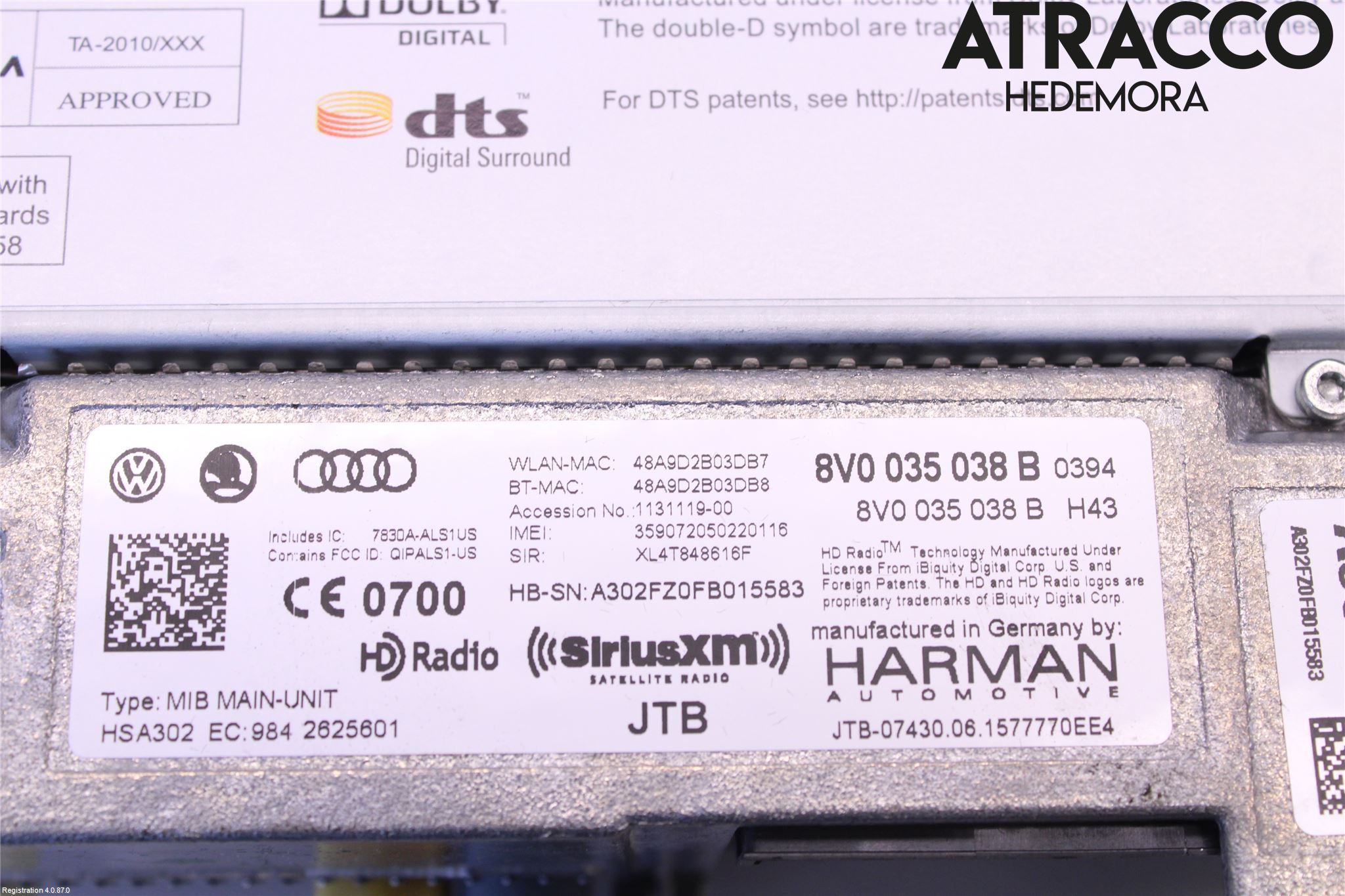 Audi A3/S3 8V 13-20 Stereo Radio Med Cd