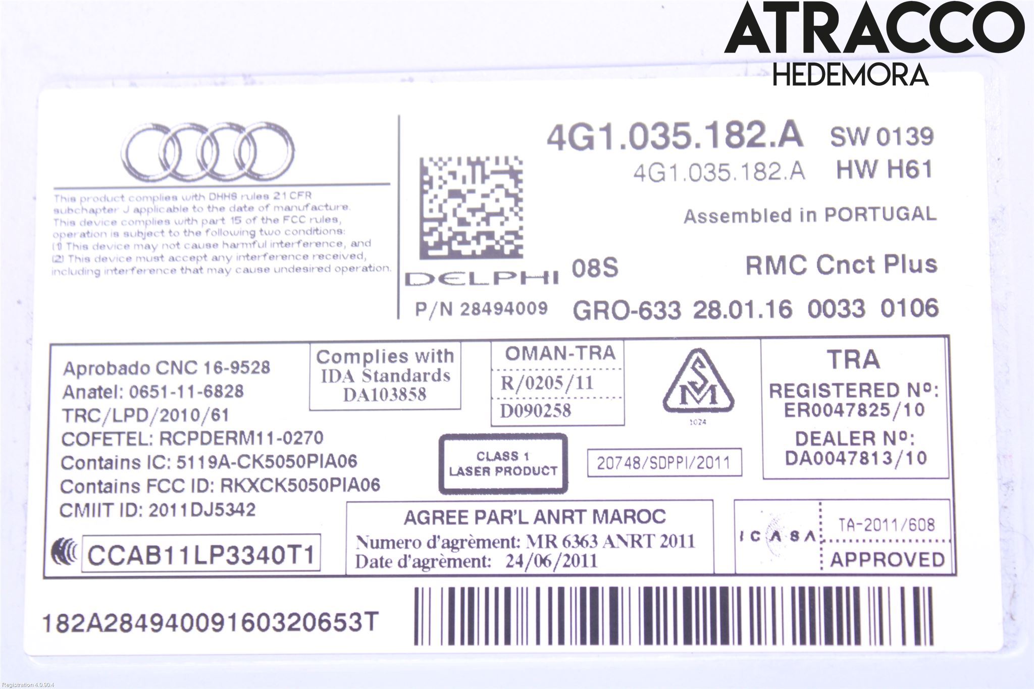Audi A6/S6 4G 11-18 Stereo Radio Med Cd