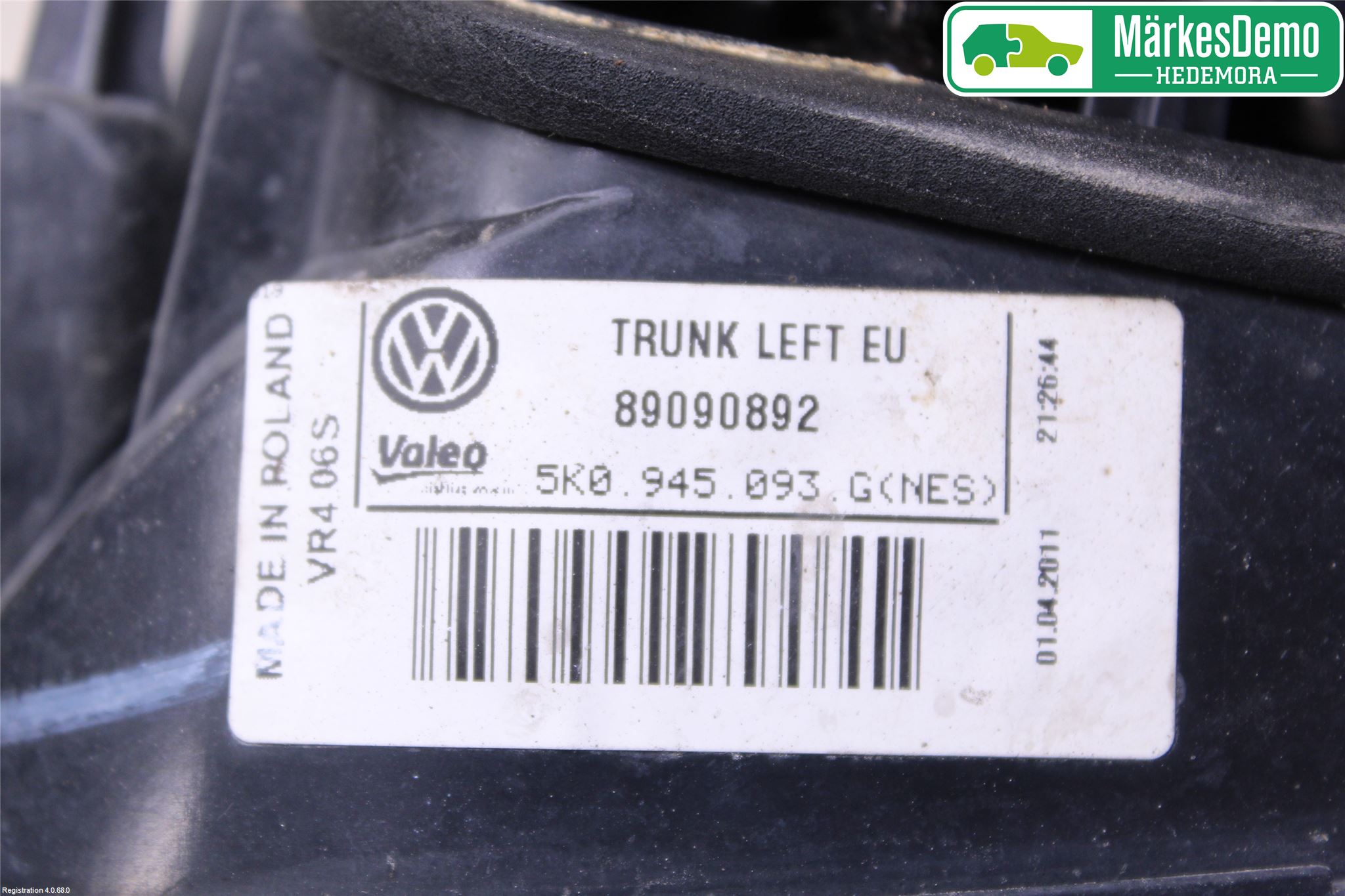 Volkswagen VW GOLF VI 09-13 Baklykt Venstre  På Luke(Indre