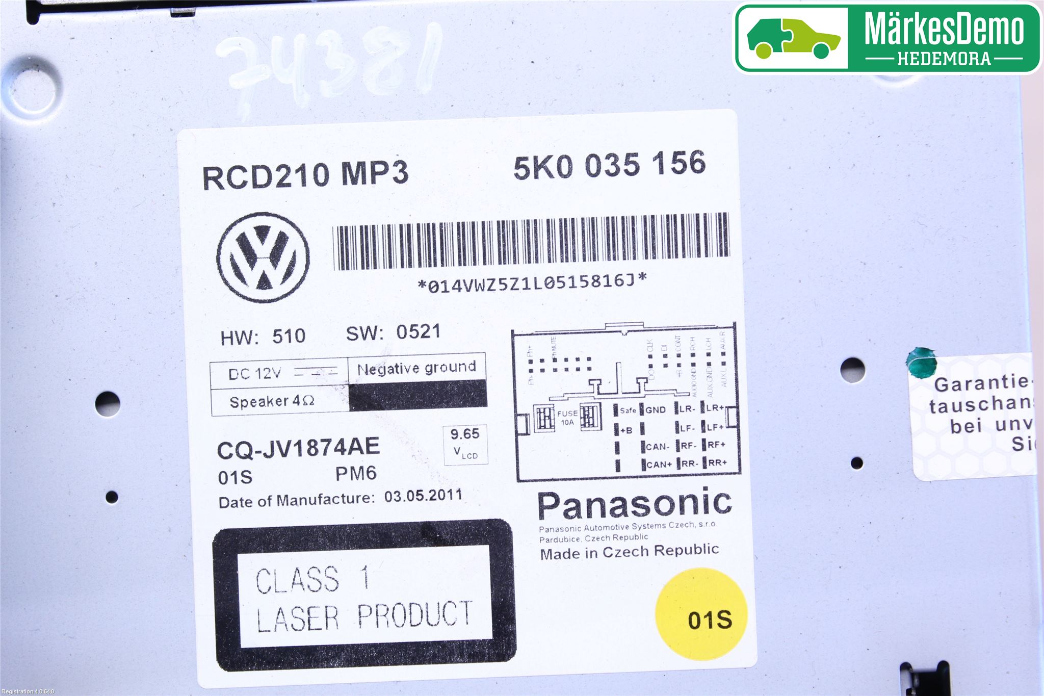 Volkswagen VW TOURAN 10-15 Stereo Radio Med Cd