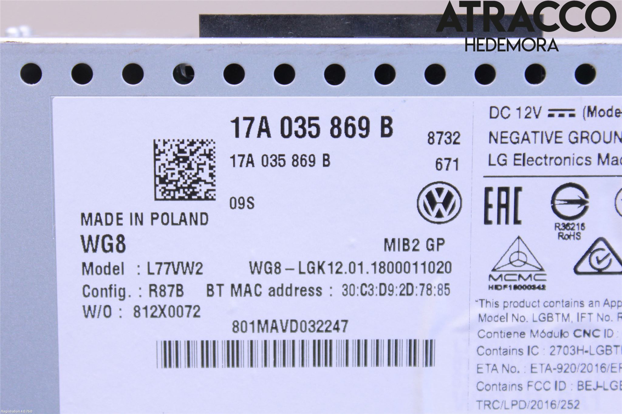 Volkswagen VW POLO VI 18->> Stereo Radio Med Cd