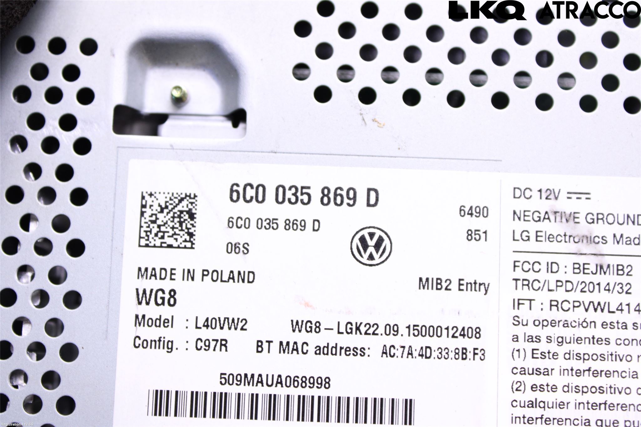 Volkswagen VW POLO 10-17 Stereo Radio Med Cd