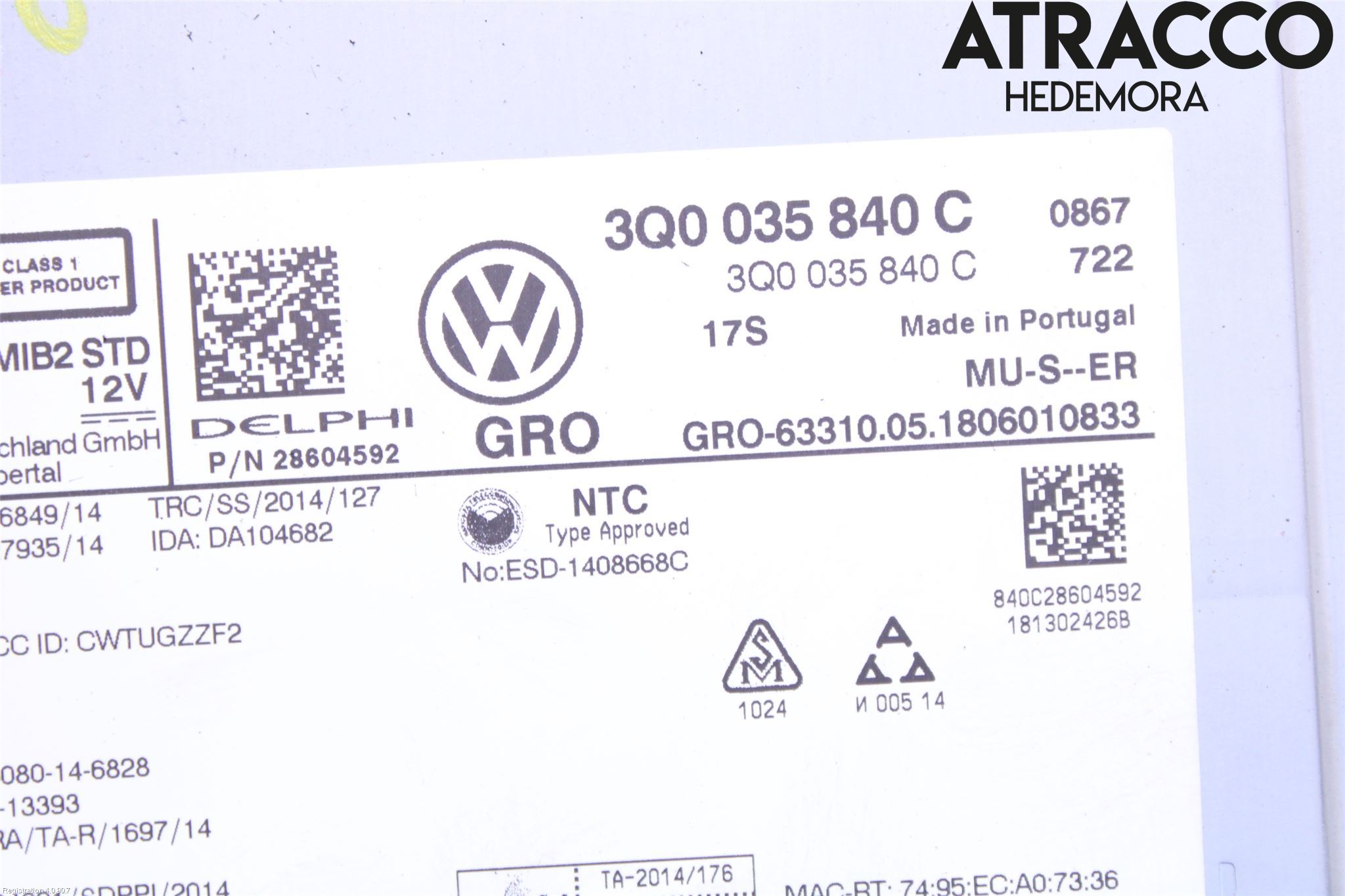Volkswagen VW T-ROC 18- Stereo Radio Med Cd